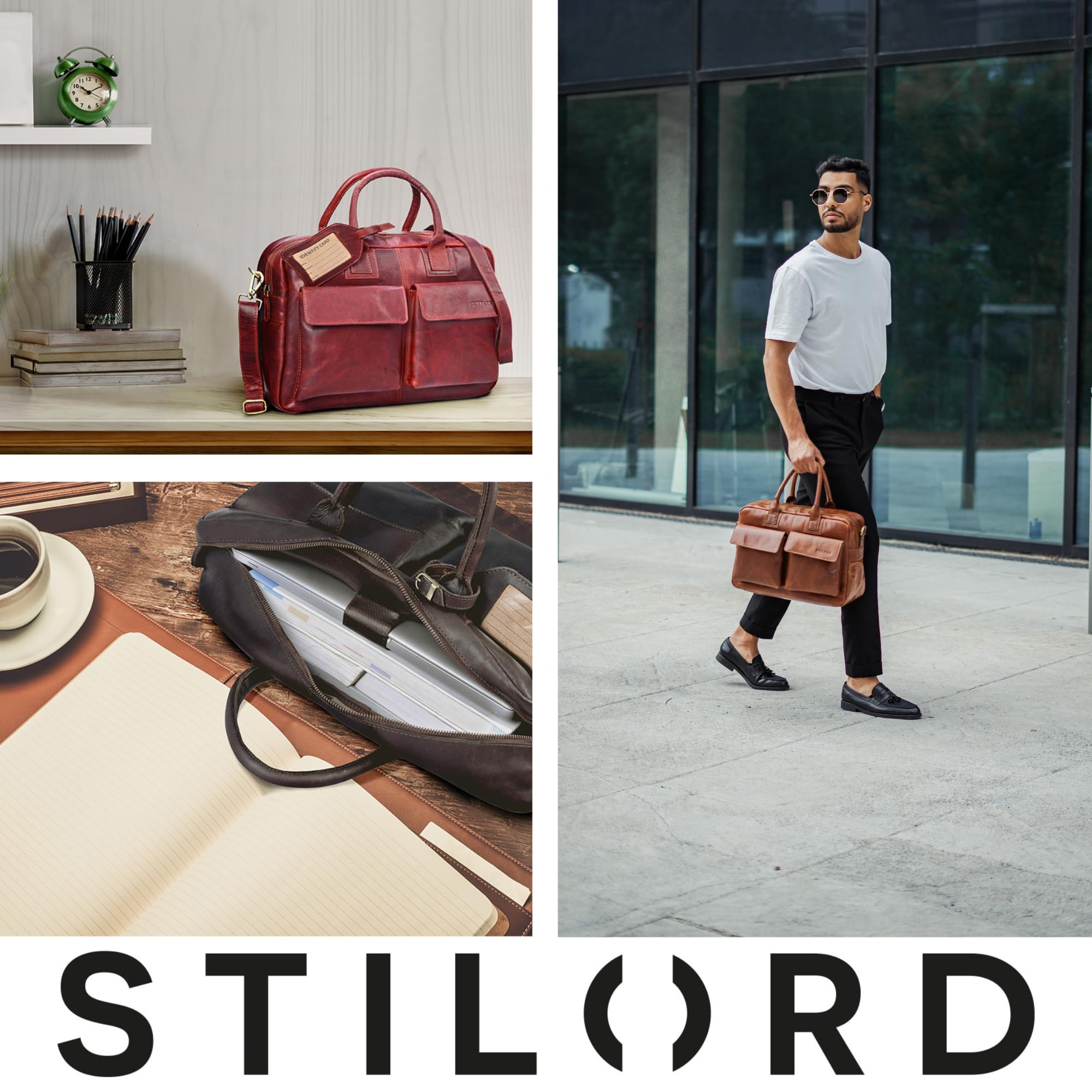 STILORD Carlo Große Umhängetasche Leder Lehrertasche Aktentasche Schultertasche Reise Beruf Freizeit 15,6 Zoll Laptop College Bag Arbeit Büro Farbe:Cognac - braun