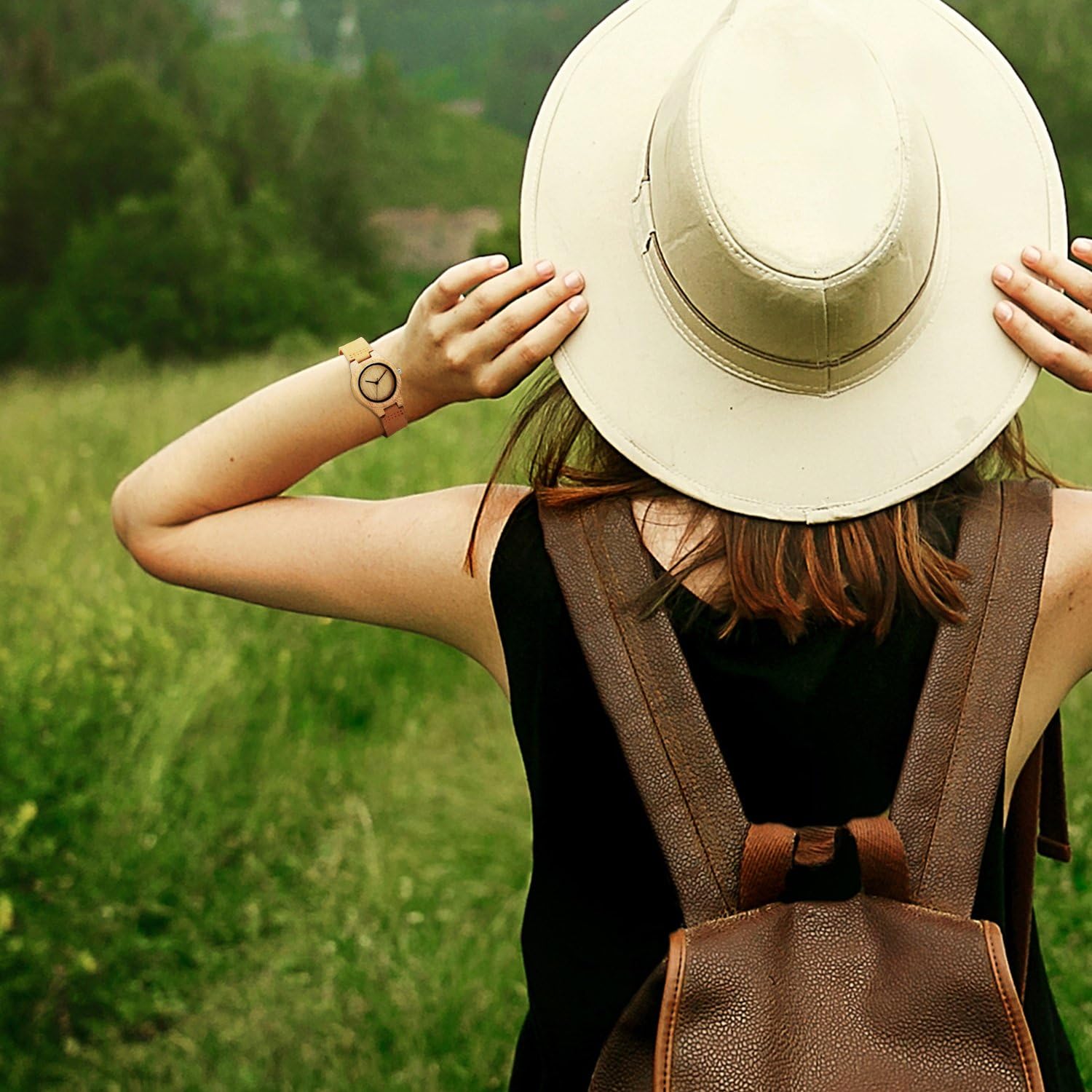 Womens Wooden Bamboo Watches Leather Strap with Gift Box image 6 of 9 B06XTQ9RRR