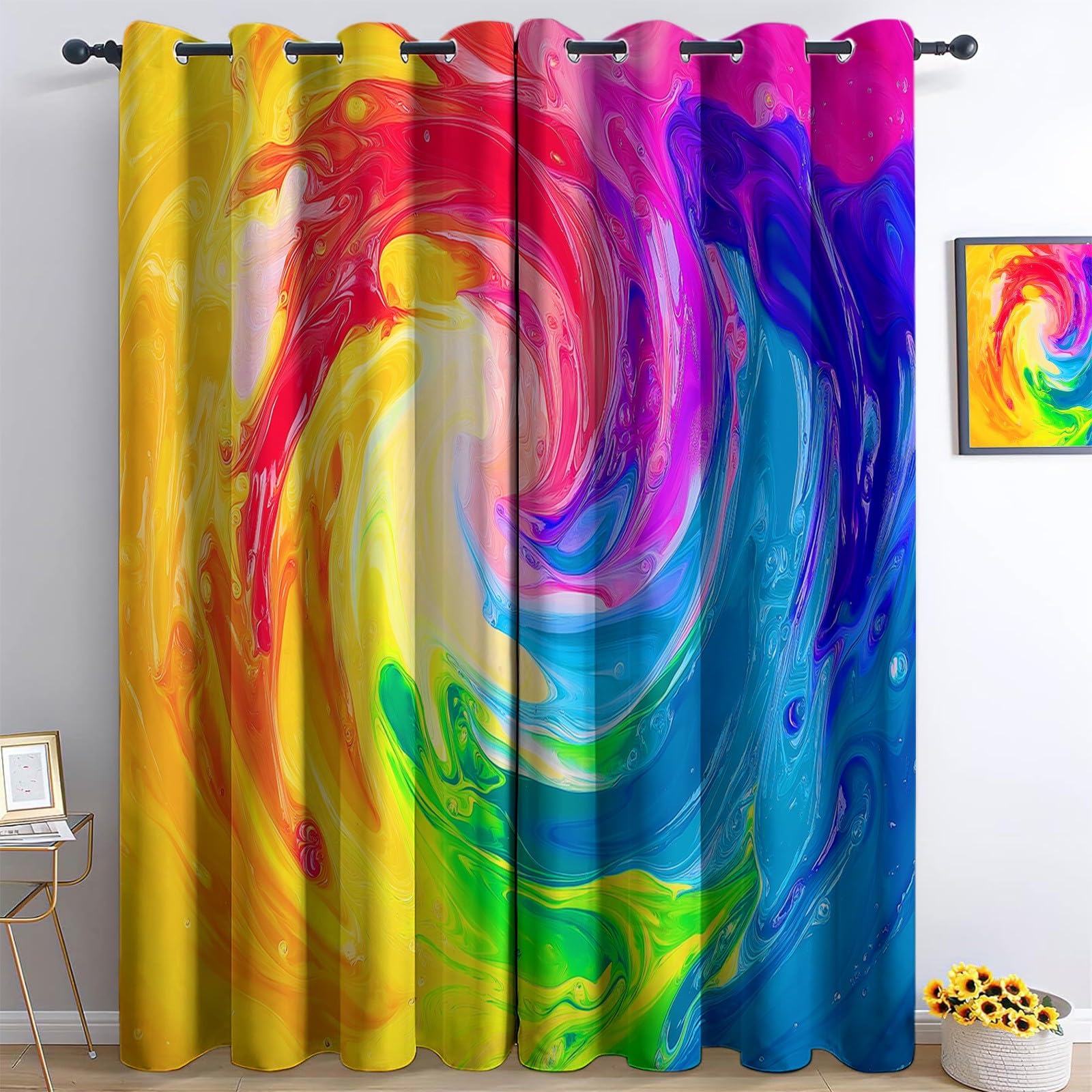 Srigzcaly 3D Wooden Window Ocean View Blackout Curtains, Multicolour Thermal Insulated Soundproof Window Eyelet Drapes for Kids Teens Bedroom Living Room - 2 Panels, Total 132" W x 72" L (336x183cm) — image 1