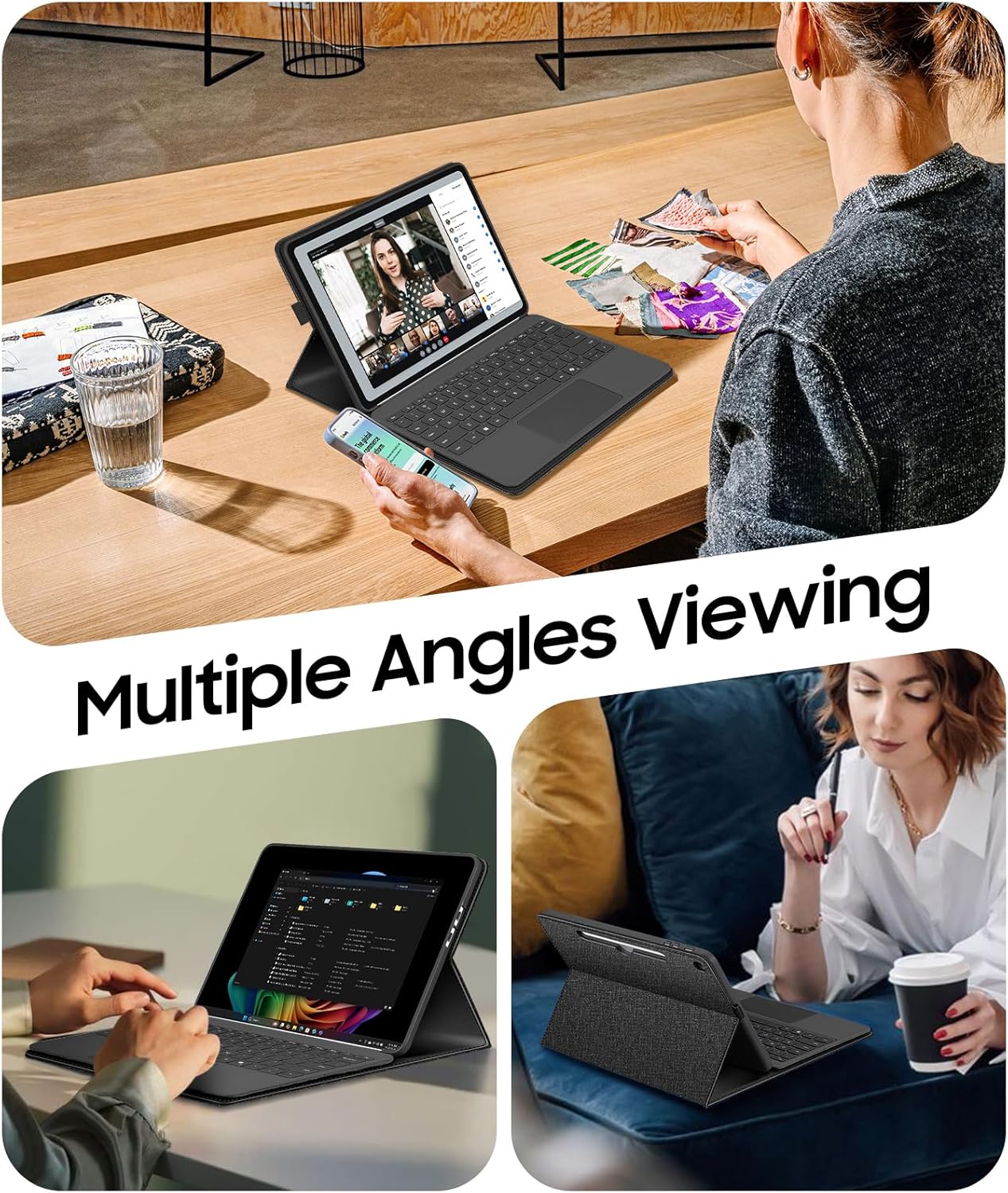 FINTIE Protective Case for Microsoft Surface Pro 12 Inch (2025), Multi-Angle Viewing Portfolio Business TPU Back Cover with Pocket & Stylus Holder, Compatible with Type Cover Keyboard (Black) - Image 4