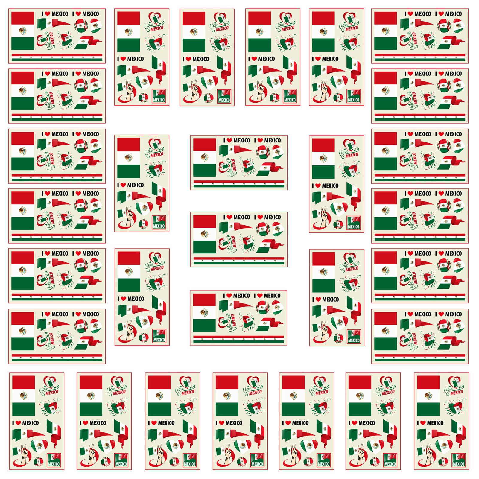 Autousa 30x Temporary Tattoos of Mexico Flag for International Competitions 2024 European Championship Football World Cup Face Waterproof Flags Stickers (30 Sheets)