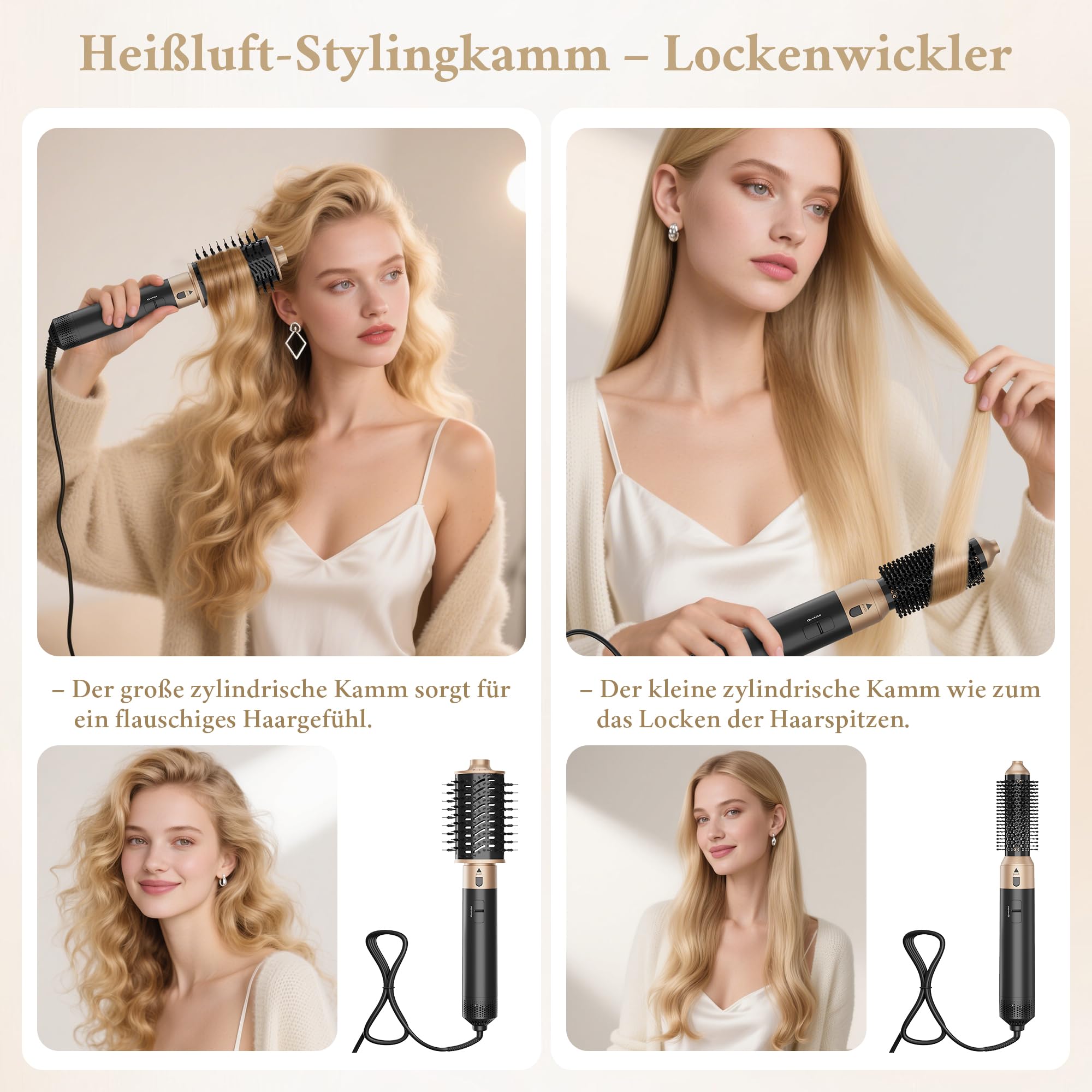 6 in 1 Airstyler Set mit 1000W | Multifunktionaler Hairstyler als Warmluftbürste, Lockenstab Automatisch, Glätteisen & Haartrockner | Für Trockenes Haar, Volumen, Locken & Glätten