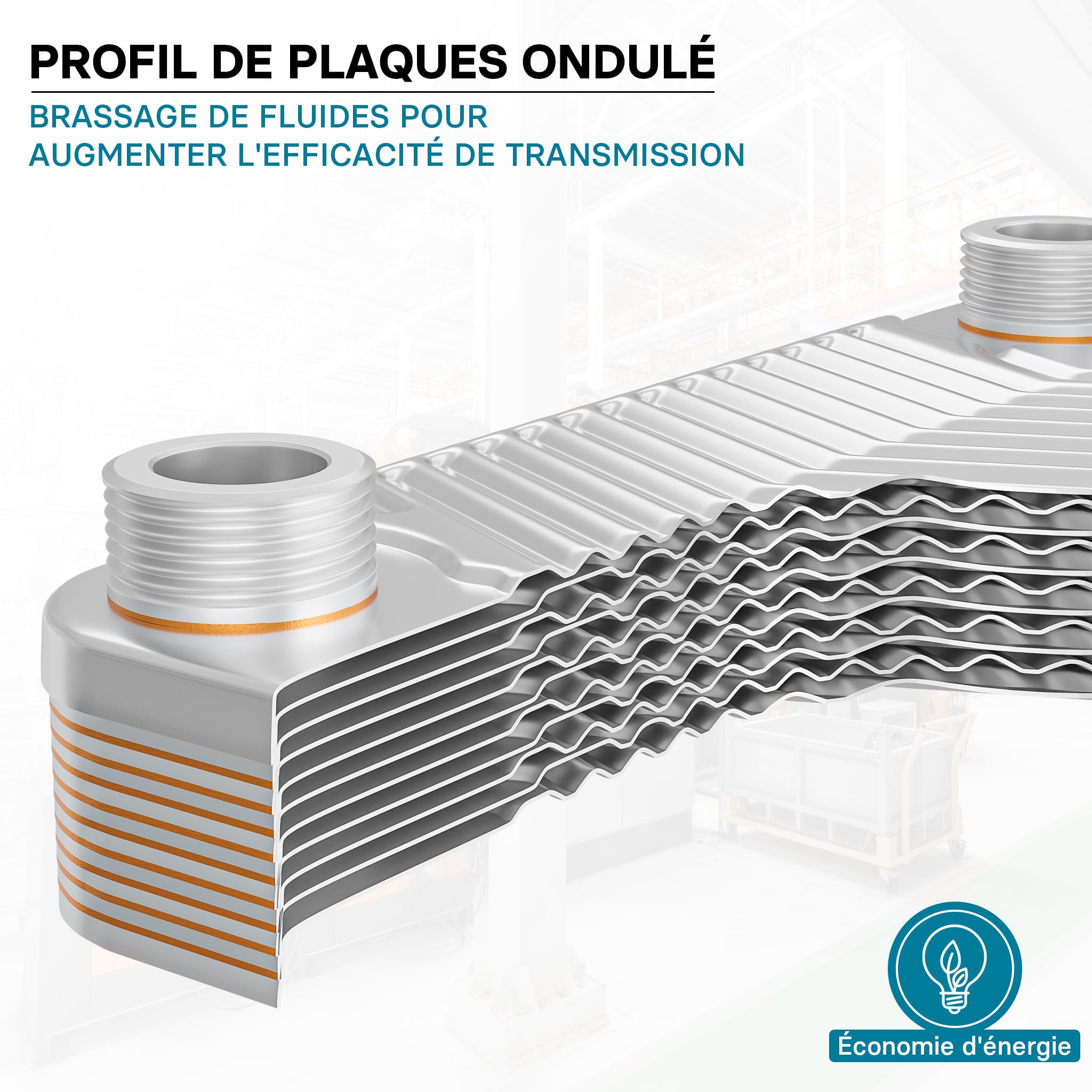Wiltec Échangeur de chaleur thermique avec 10 plaques – 191 x 73 x 414 mm – max. 22 kW – 0,18 l par passe – en Acier inoxydable – pour Eau Solaire