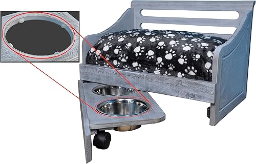 Miniatura 8 de Iconic Pet Sassy Paws - Cama multiusos de madera para mascotas con alimentador, color gris antiguo, tamaño mediano, comodidad elegante para tu