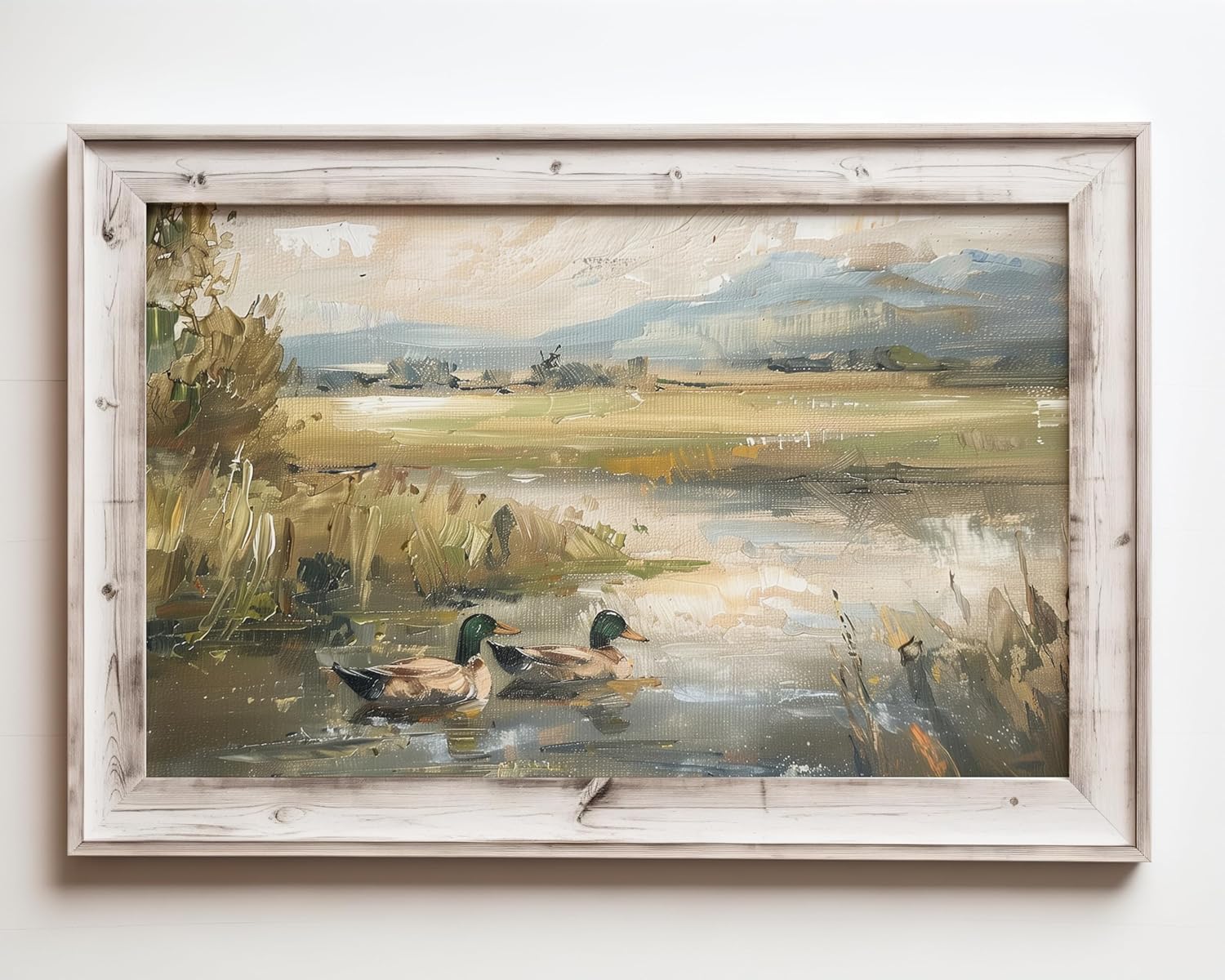 Mallard Duck Pond Poster, Vintage Art Print, Countryside Landscape Wall Art for Living Room and Bedroom, Rustic Cabin Wall Decor, Boys Nursery Room Wall Art, UNFRAMED (40" x 28" (Horizontal))