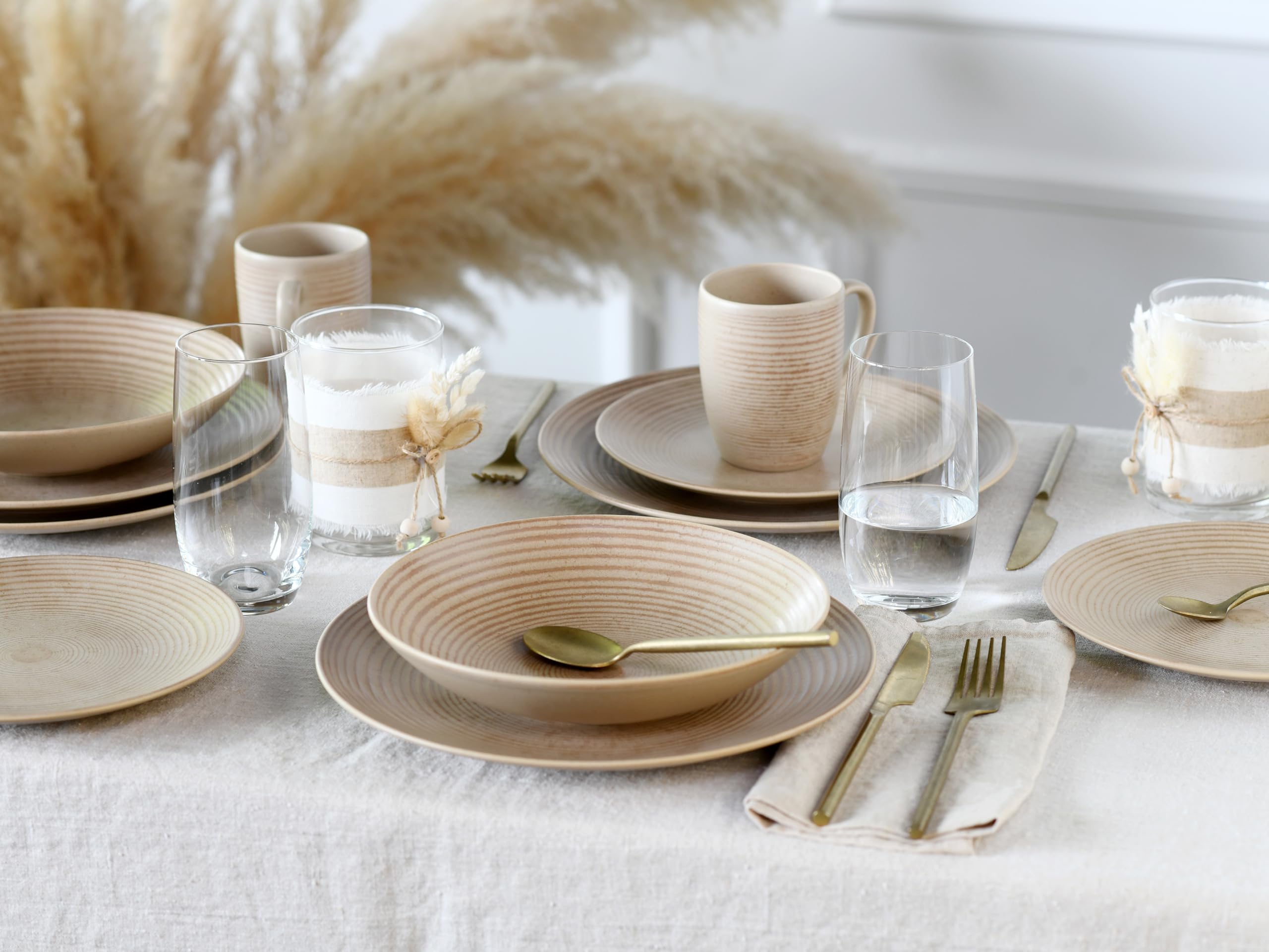 CreaTable, 20891 Série Catania Sand Service de table 16 pièces pour 4 personnes, en grès, passe au lave-vaisselle et au micro-ondes, fabriqué au Portugal