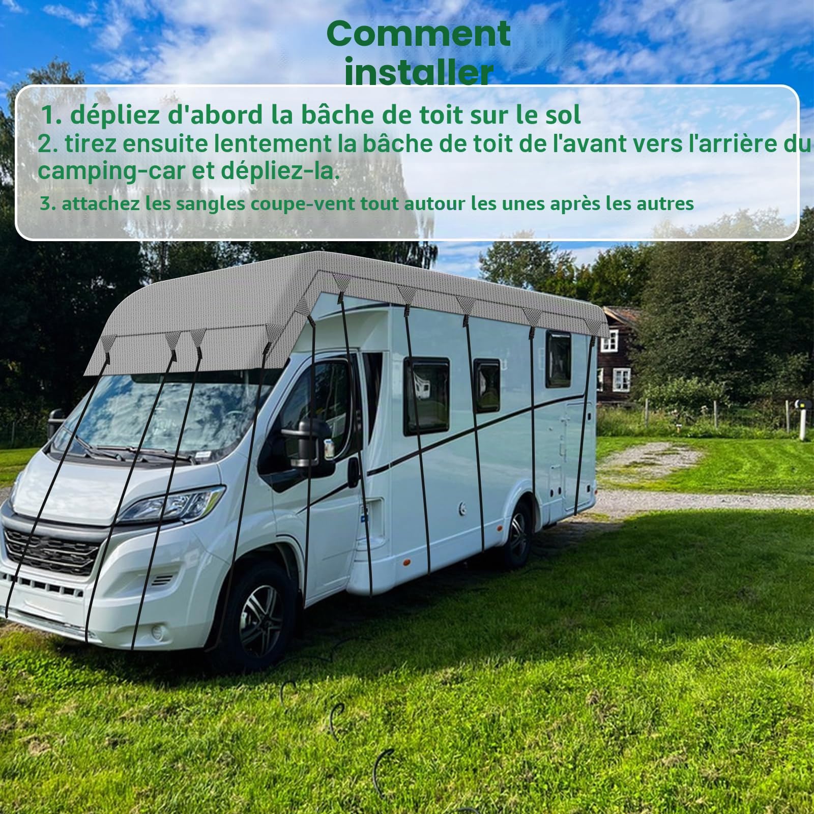 Housse de toit pour caravane, 4 couches imperméables et résistantes en gris pour camping-car, bâche respirante et anti-poussière pour caravane (7,5 x 3 m)
