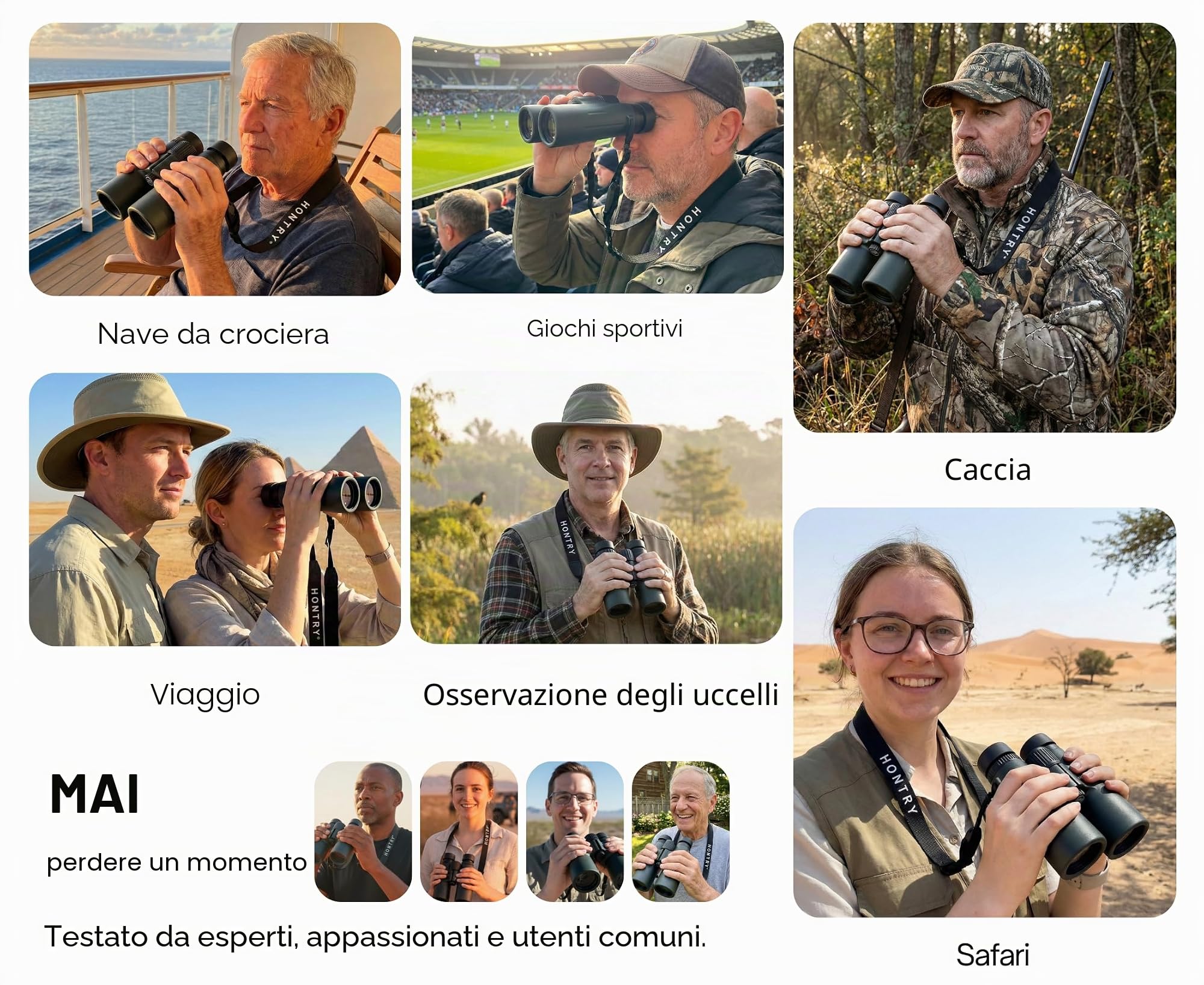 Hontry 8x42 Binocolo Professional per Adulti, Potente Binocoli Impermeabile IPX6 Riempito di Azoto per Birdwatching, Teatro e Safari, Caccia e Giochi Sportivi