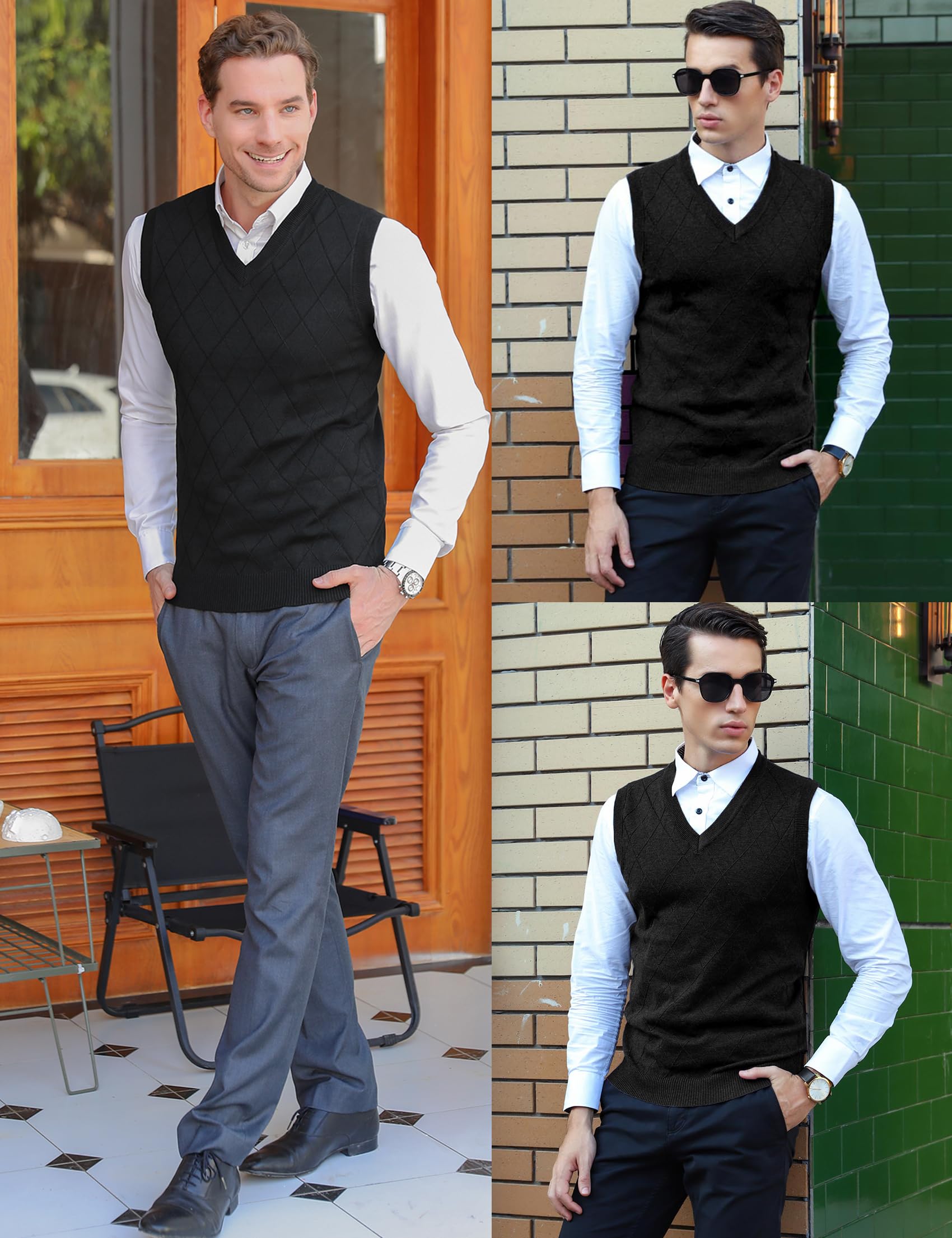 Sykooria Gilet Maglione da Uomo con Scollo V Maglioncino Smanicato Senza Maniche Pullover Gilet Cotone in Maglia Invernale Maglioni e Cardigan da Uomo Casual