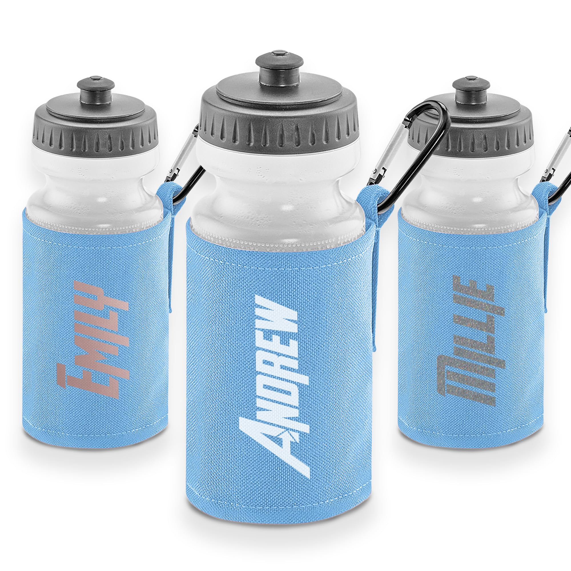 Print Maniacs Custom Name Kids Sports Water Bottle 500ml – Personalised Superhero Theme Drink Bottle with Insulated Sleeve & Carabiner – BPA Free – Football, Gym, School Gift — image 1