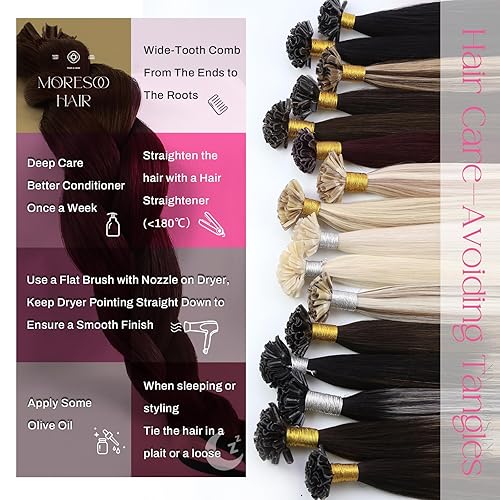 Miniatura 4 de Moresoo Extensiones de cabello burdeos con punta en U, extensiones de cabello humano rojo con punta U caliente, extensiones de cabello de queratina