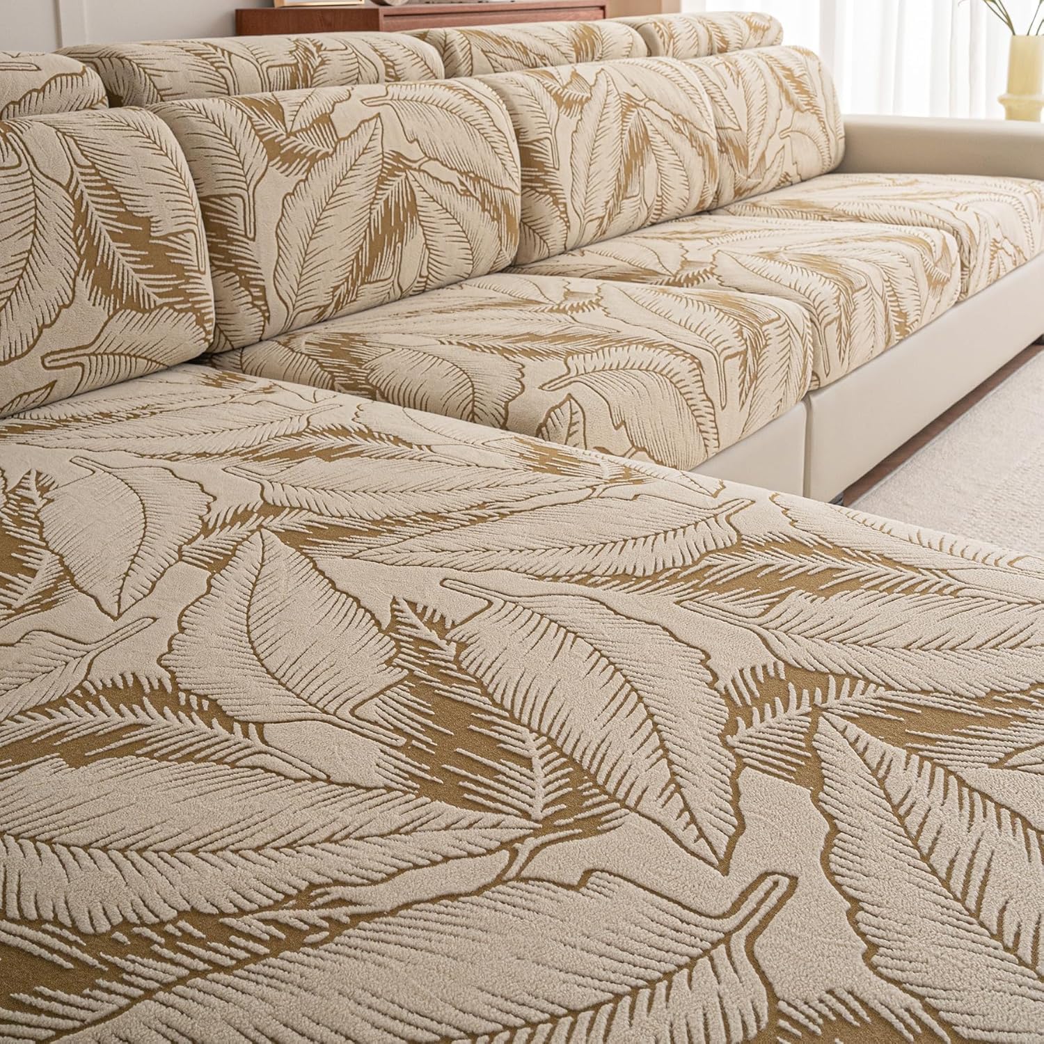 Cgeluy Sofa Cover Washable Sectional Couch Covers Sofa Slipcovers for 3 Cushion Couch Pet Friendly L Shaped Couch Protector Leaf Printed Covers for