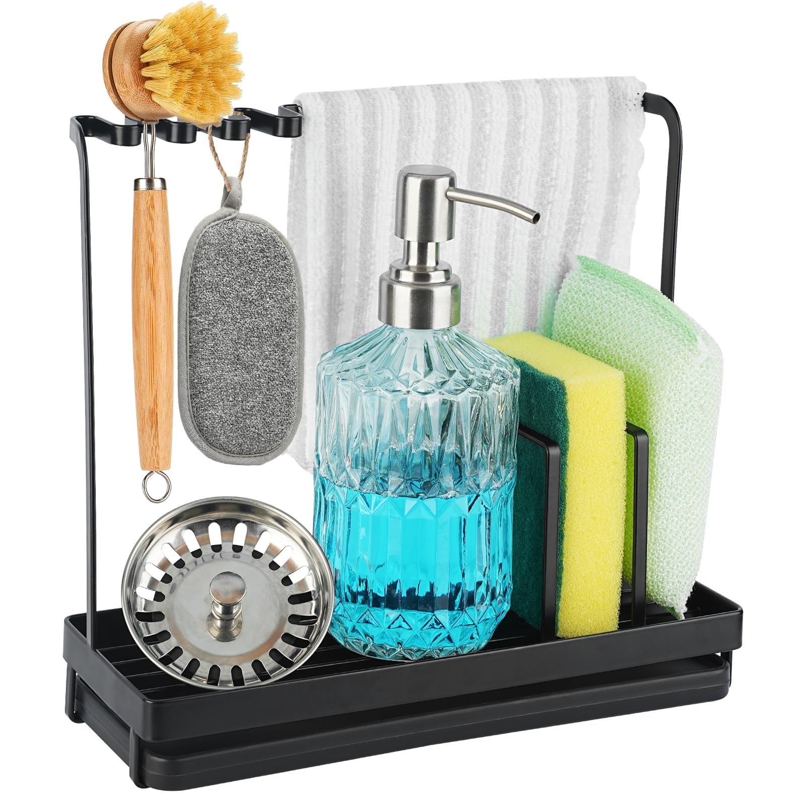 Spülbecken Organizer für Küchen Schwarz Spüle Sink Zur Aufbewahrung von Spülmittel, Lappen und Schwämmen Mit Auffangwanne