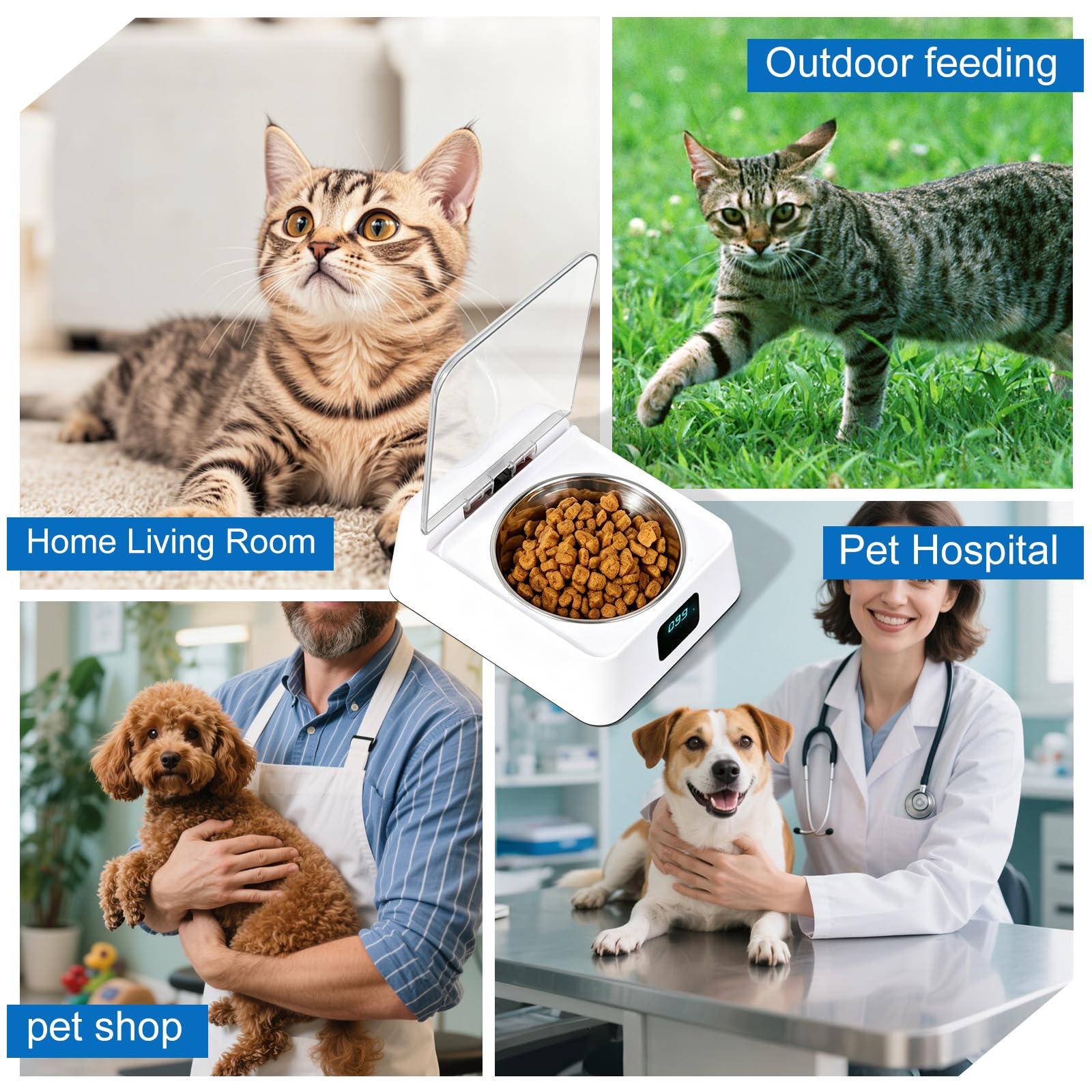 Gamelle intelligente - 350 ml - 210 x 170 x 92 mm - Distributeur automatique de nourriture humide pour chat - Avec couvercle - Induction infrarouge pour la maison et les animaux - Noir et blanc
