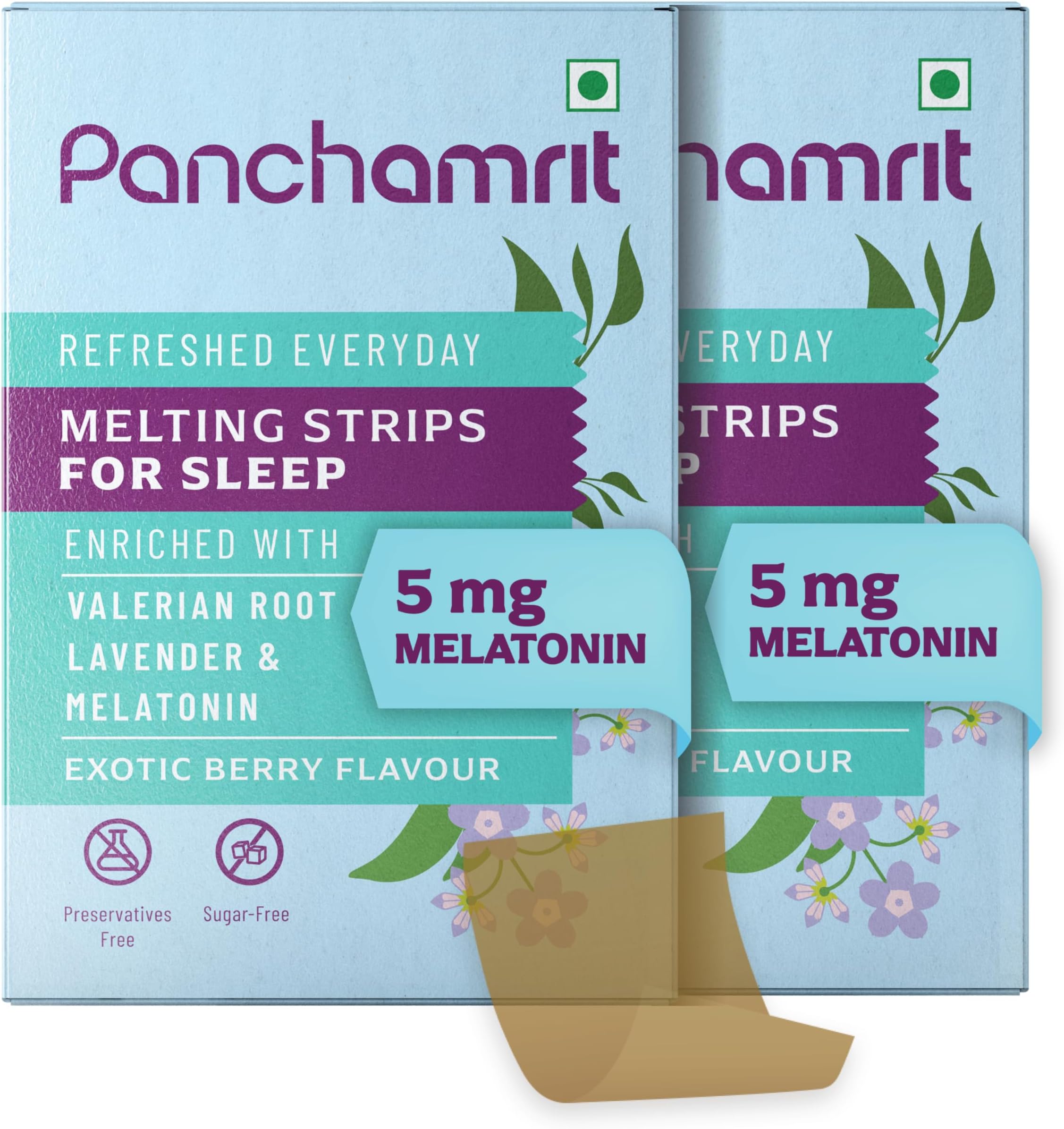 Melting Strips for Sleep Melatonin 5mg, 60 Vegan Strips (Pack of 2) | Natural Sleep Aid | Sugar-Free, Non-Habit Forming |Ayurvedic Herbs-Valerian Root, Lavender & Chamomile | 2-month supply