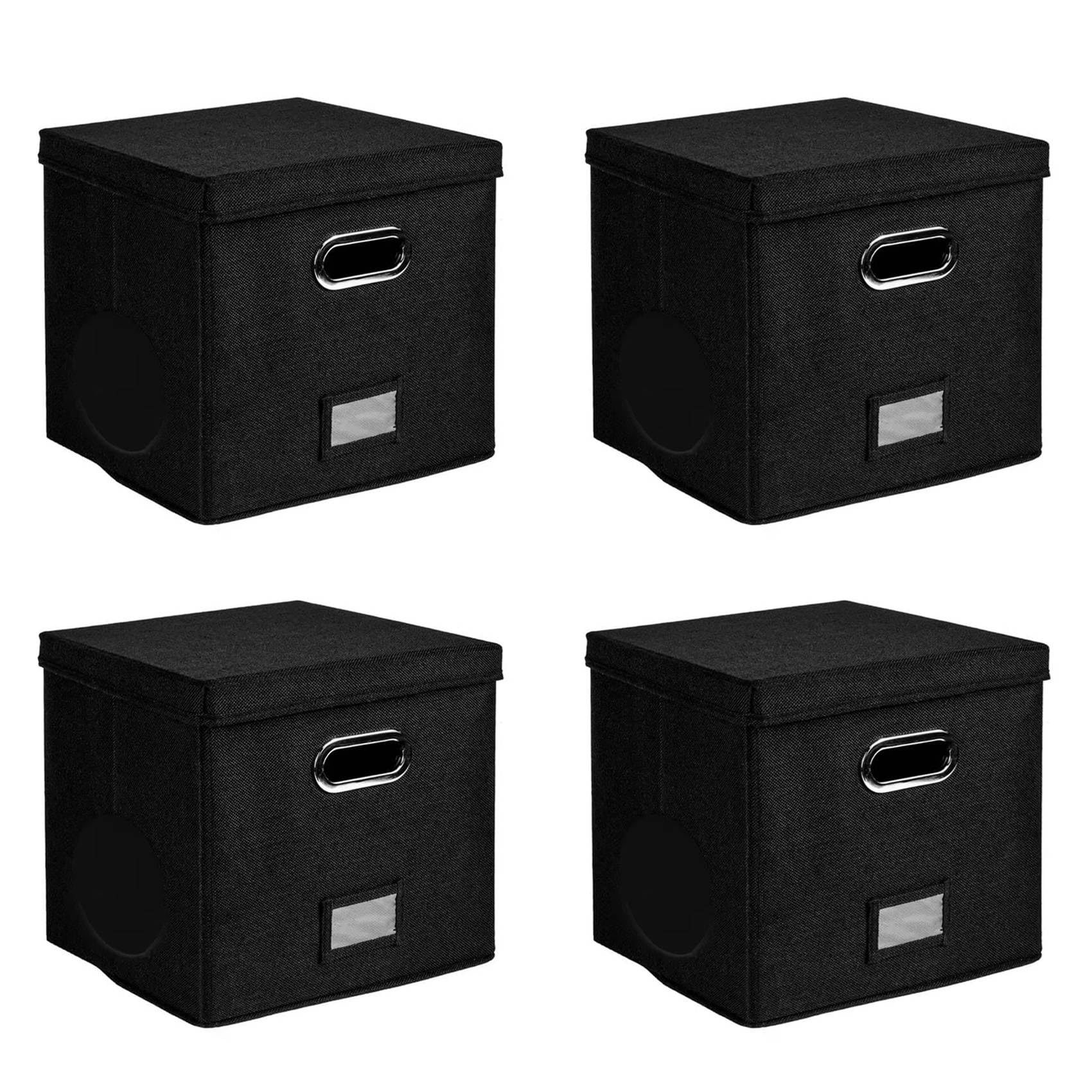 Vjsujehgy 4pcs 12-Inch Vinyl Record Storage Box with Lids Handles Practical LP Record Organizer Boxes for More Than 50pcs Records