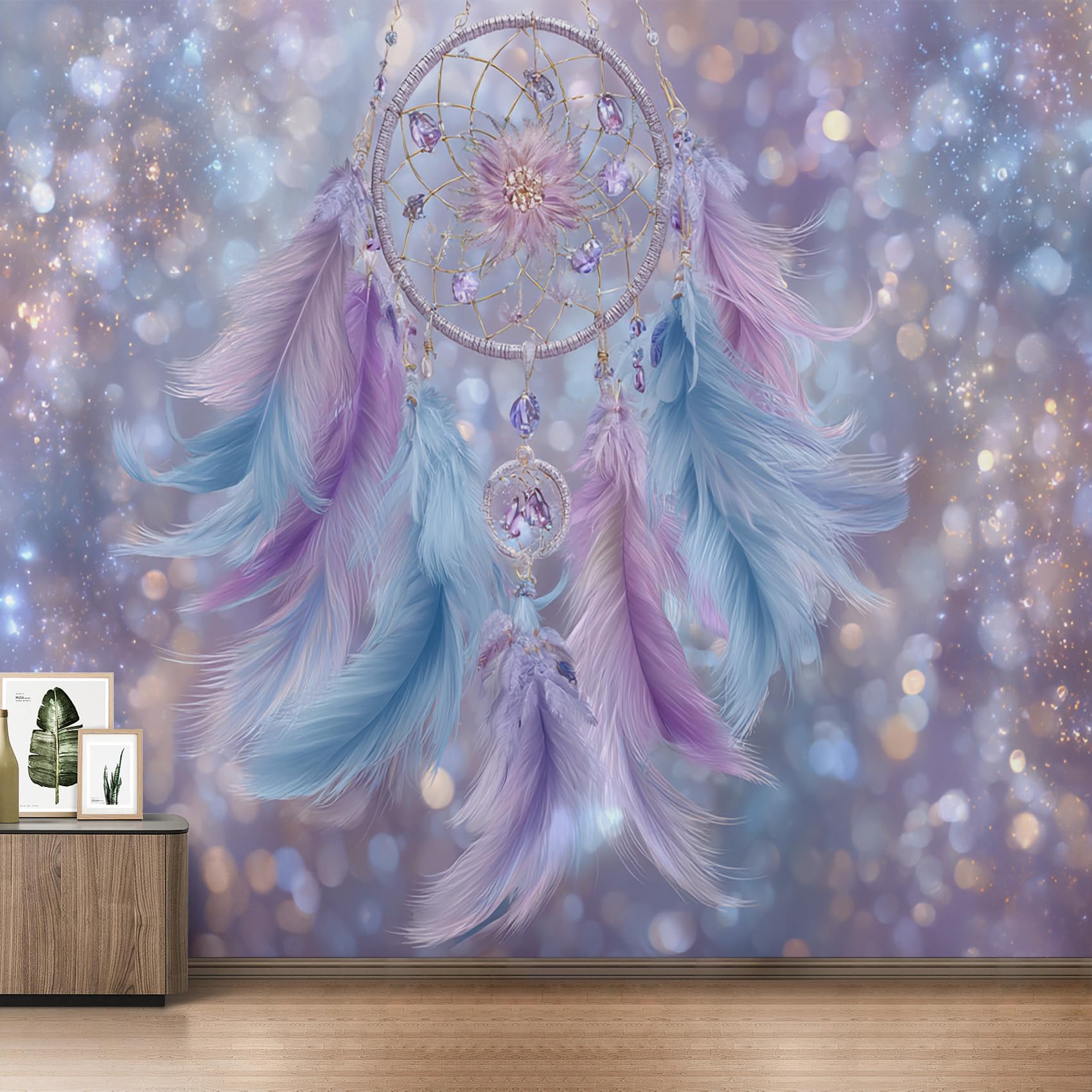 Generisch Vlies Fototapete Traumfänger 400x280 cm, Tapete Lila Tapeten Vliestapete Wohnzimmer Bohemian Dreamcatcher Schlafzimmer Wandtapete Ornamente Mustertapete W&62