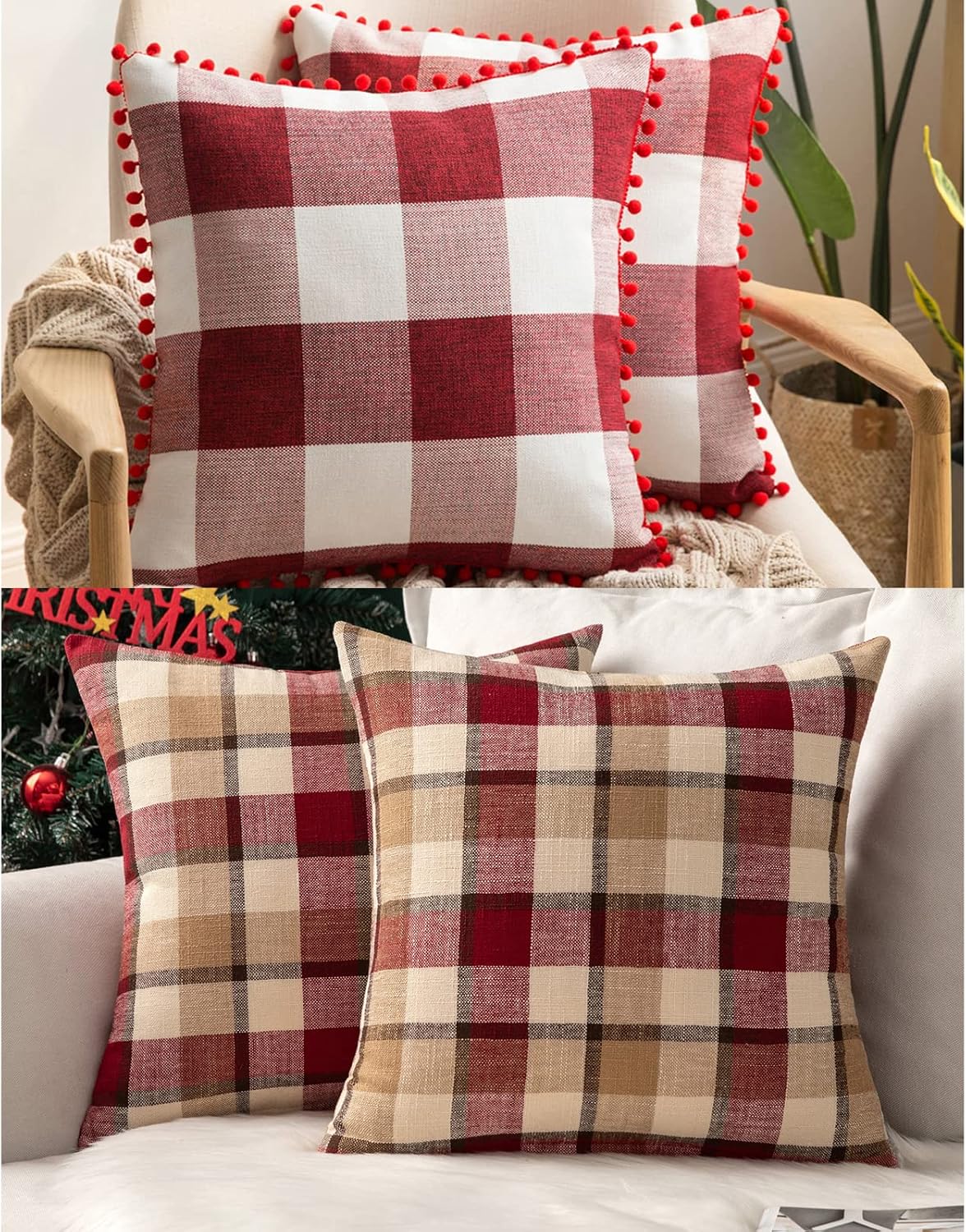 MIULEE Pack of 2 Christmas Checkered Plaids Tartan Pillow