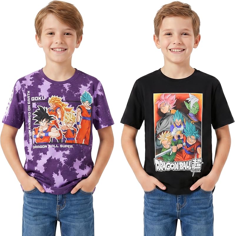 Get Trend One Piece | Dragon Ball Super Boys Short Sleeve T Shirts, Summer Crewneck Tops, Casual Anime Graphic Tees, 2-Pack