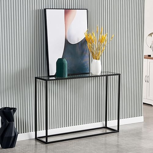 Miniatura 2 de Cplxroc Mesa consola de 42 pulgadas, mesa de sofá de vidrio templado, mesa de entrada moderna con marco de metal, mesa de pasillo para sala de