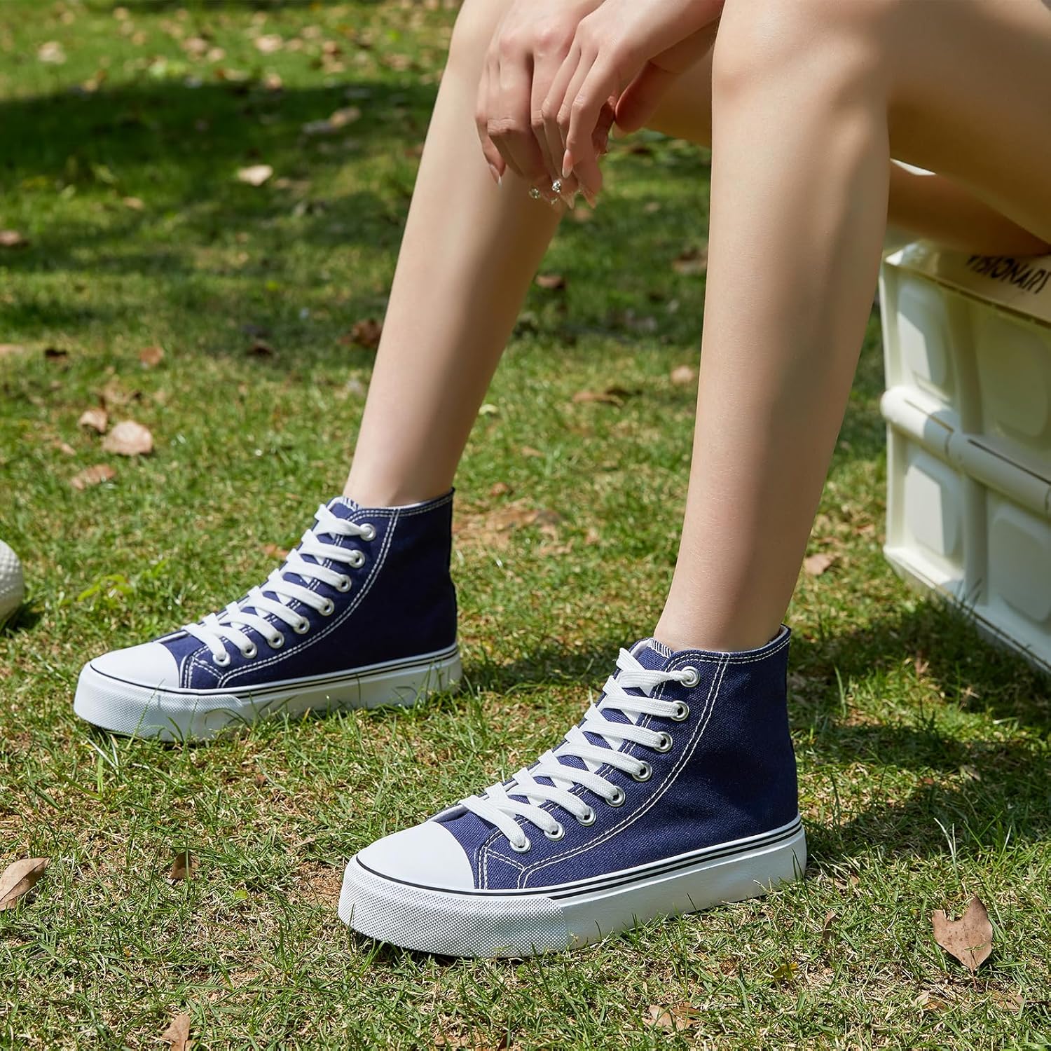 ZGR Womens High Top Canvas Sneakers,Lace-up Canvas Shoes,Casual Tennis Walking Shoes - Image 3