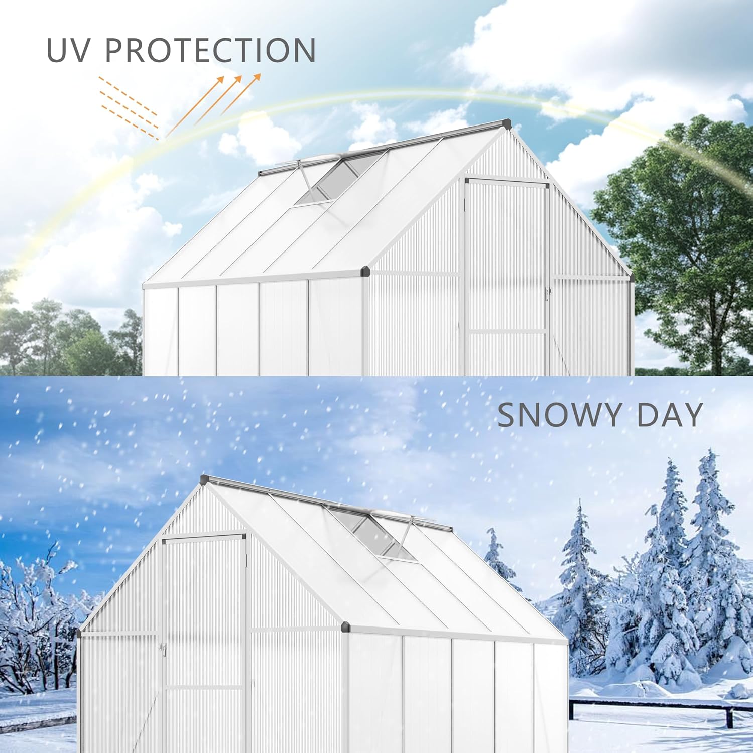 6’ x 9’ Greenhouse for Outdoors, Windproof Robust Aluminum Walk-in Greenhouse with Roof Vent Window for Garden, Backyards Plants, Easy Assembly, Silver