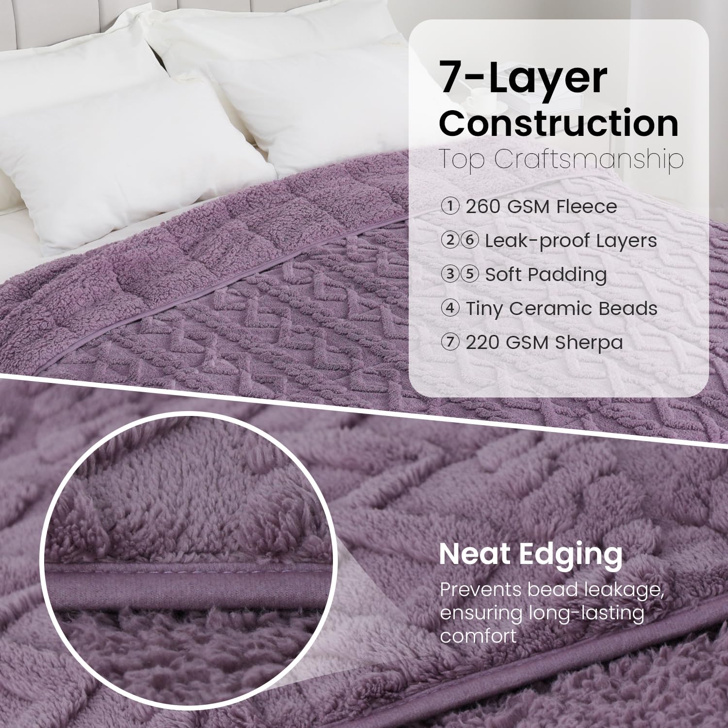 Couverture Lestée Drewin 6.8kg Grand Lit | Sherpa Double Face | Perles Céramique | Apaisante, Anti-Stress