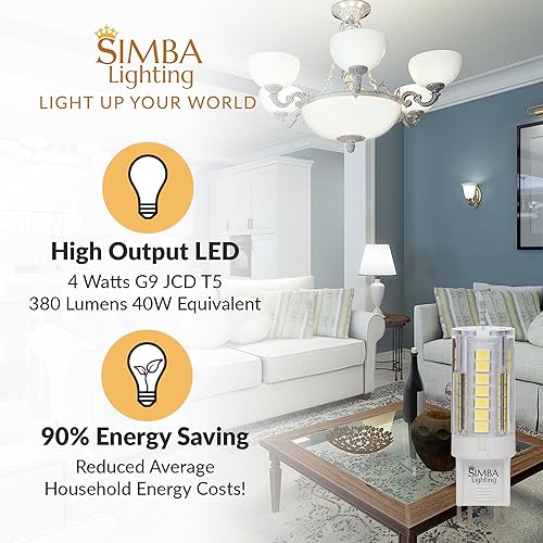 Miniatura 3 de Simba Lighting Bombilla LED G9 de 4 vatios T4 de 40 vatios de repuesto halógena JCD con base bi-pin para colgantes, luces de techo, lámpara de