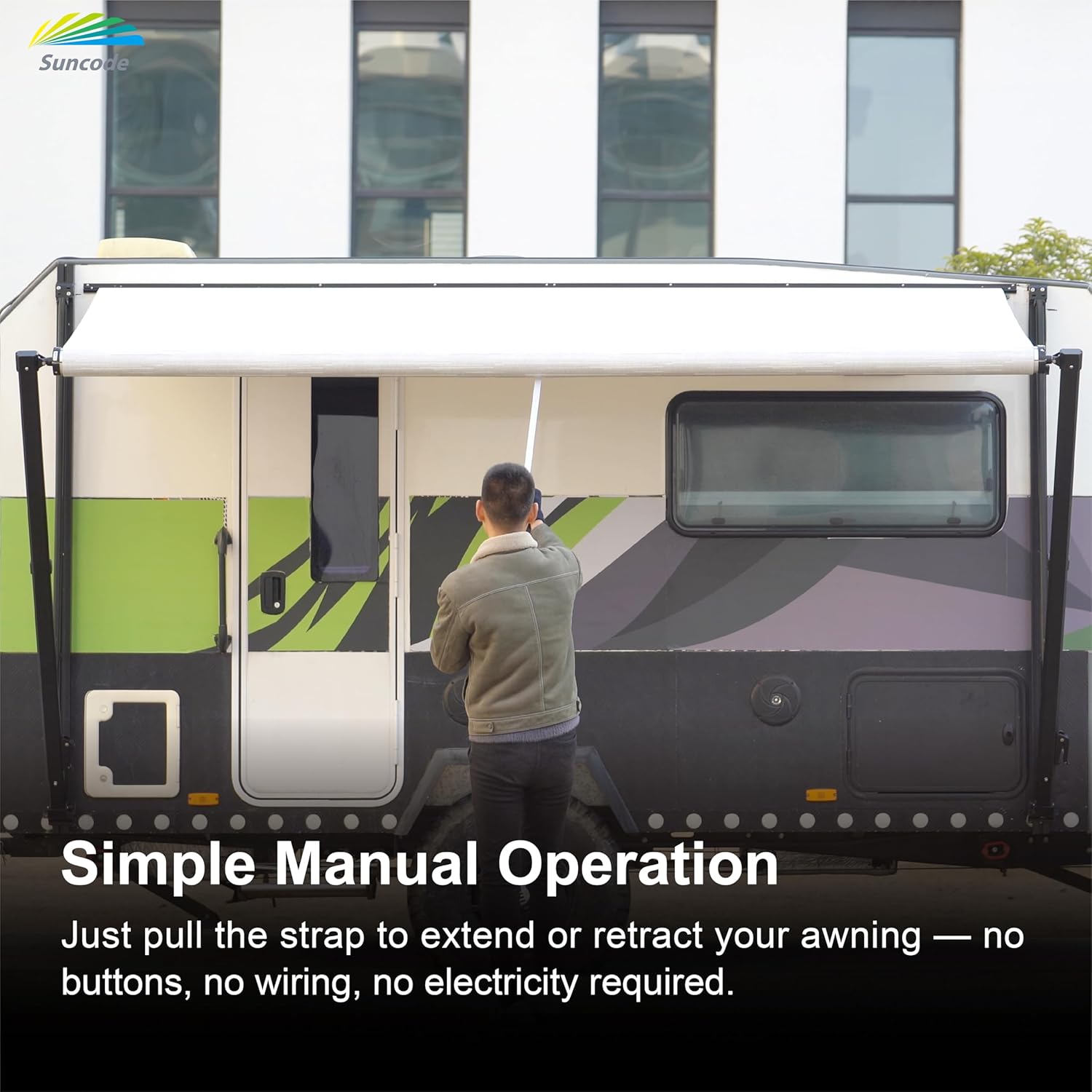 Suncode RV Awning for RV,Camper&Travel Trailers–Manual RV Awning Complete Kit,Manual Camper Awning,RV Roll Out Awning– 10x8Ft – Black Frame &Black Fade
