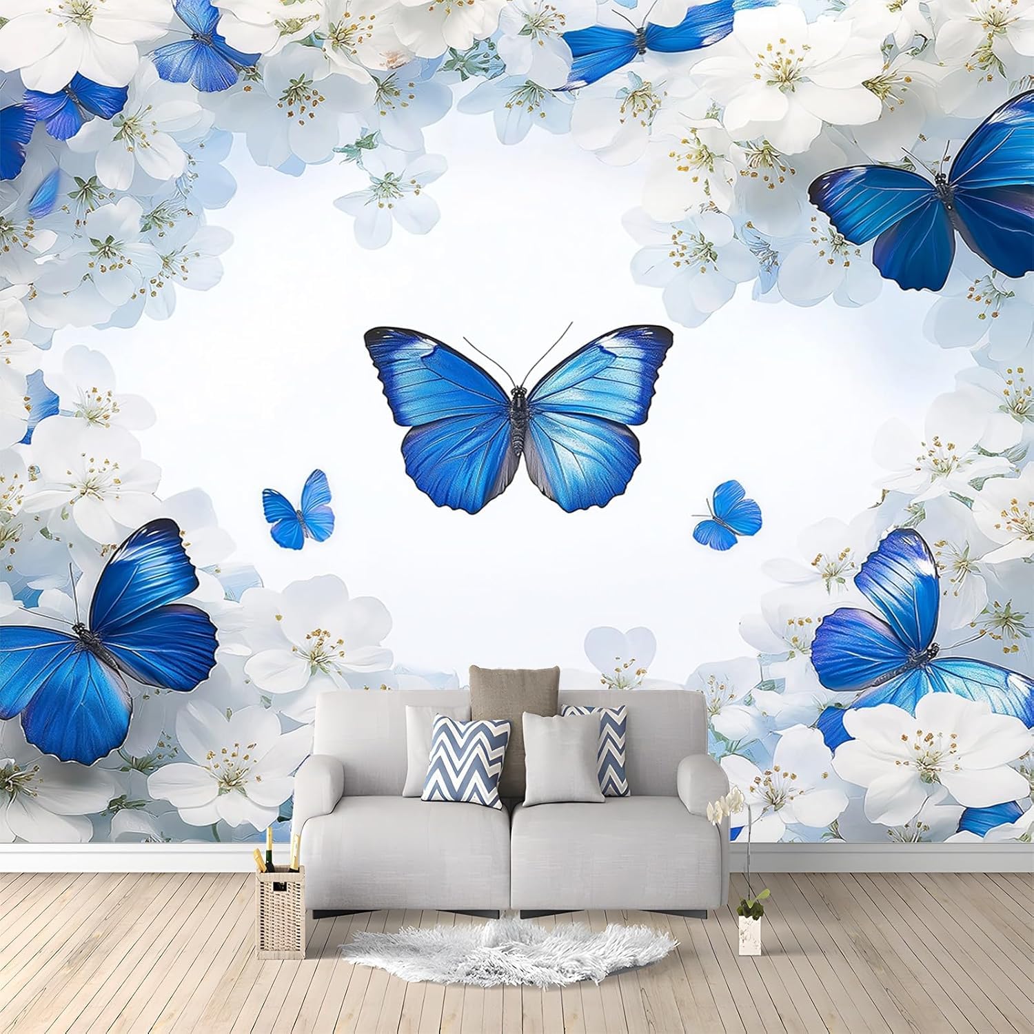 Papier peint panoramique fleurs 3D effet fresque haut de gamme