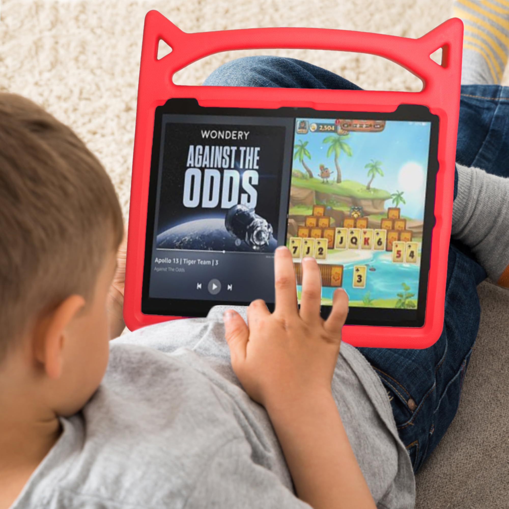 Etui dziecięce na tablet HD1 0 (13./11. generacji, wersja z 2023/2021) - SHREBORN lekkie, odporne na wstrząsy etui z uroczym kotem, stojak, do tabletu dla dzieci HD, 25.6 cm, niekompatybilne z iPadem