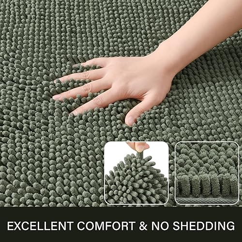 Miniatura 3 de LOCHAS - Tapete de baño peludo, lavable, antideslizante y absorbente, tapete para el baño y ducha, hecho de felpilla suave, 24 x 17 pulgadas, verde