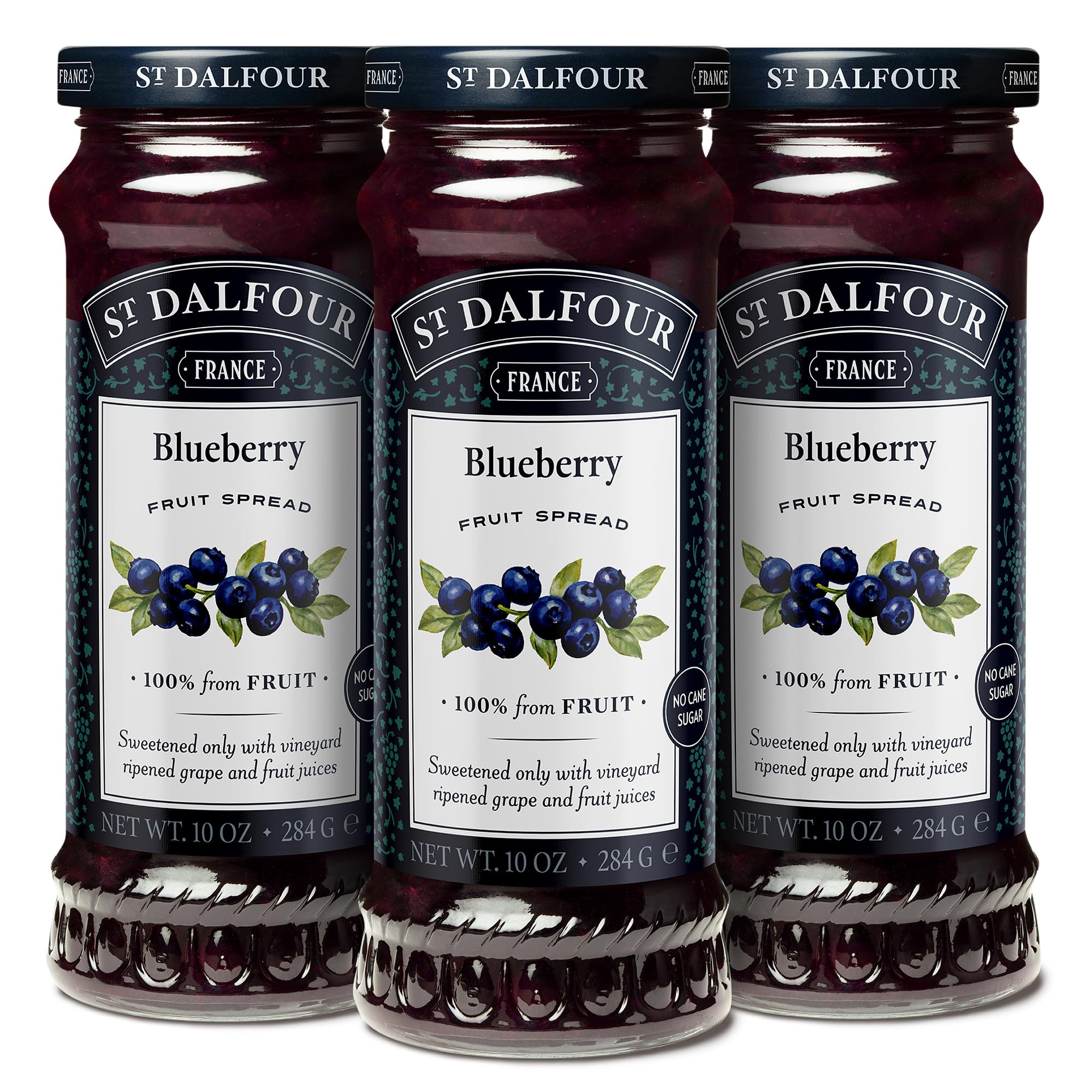 St. Dalfour Blueberry Fruit Spread - 10oz - 100% from Fruit, No Artificial Ingredients, Non-GMO, No Cane Sugars, All Natural - Pack of 3