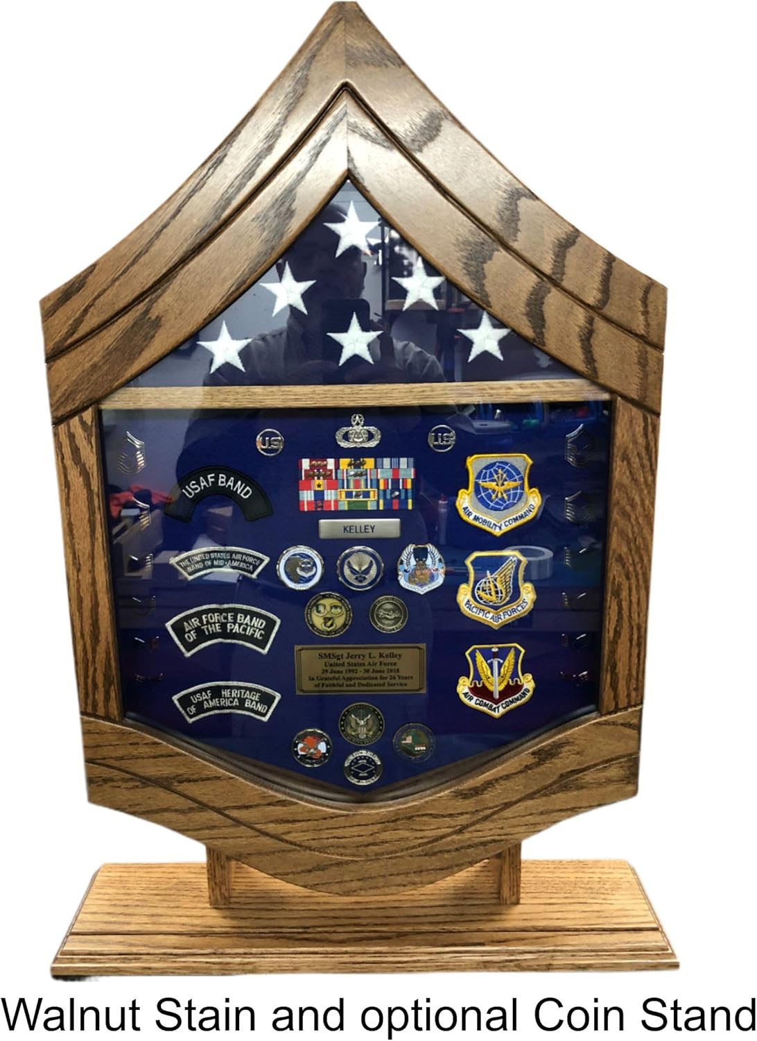 US Air Force E-8 Senior Master Sergeant (SMSgt) Shadow Box – Oak Hardwood Flag Display Case for 3′×5′ American Flag & Medal