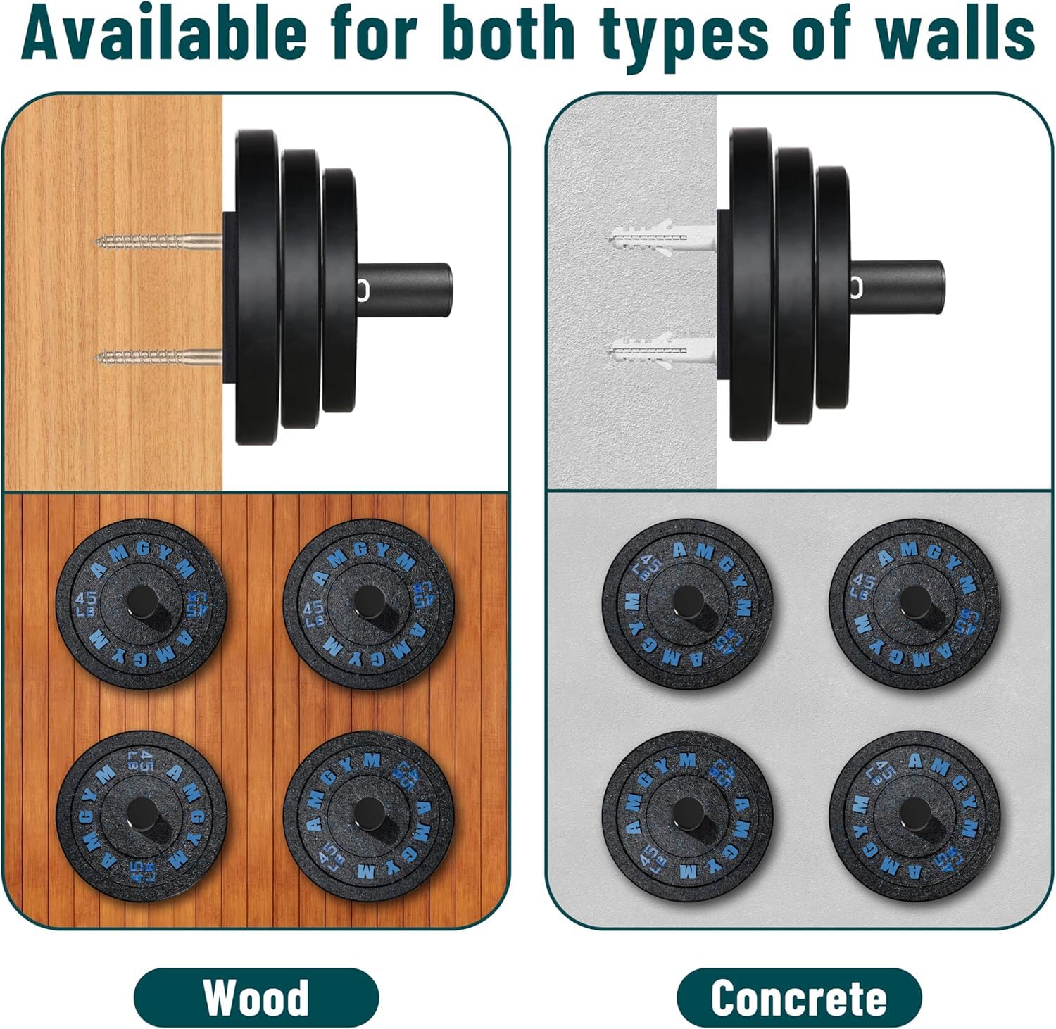 TYB Wall Mounted Weight Plate Storage Rack, Black Steel Home Gym Organizer, Barbell Plate Holder with Mounting Hardware (2-inch-4 PACK) 2