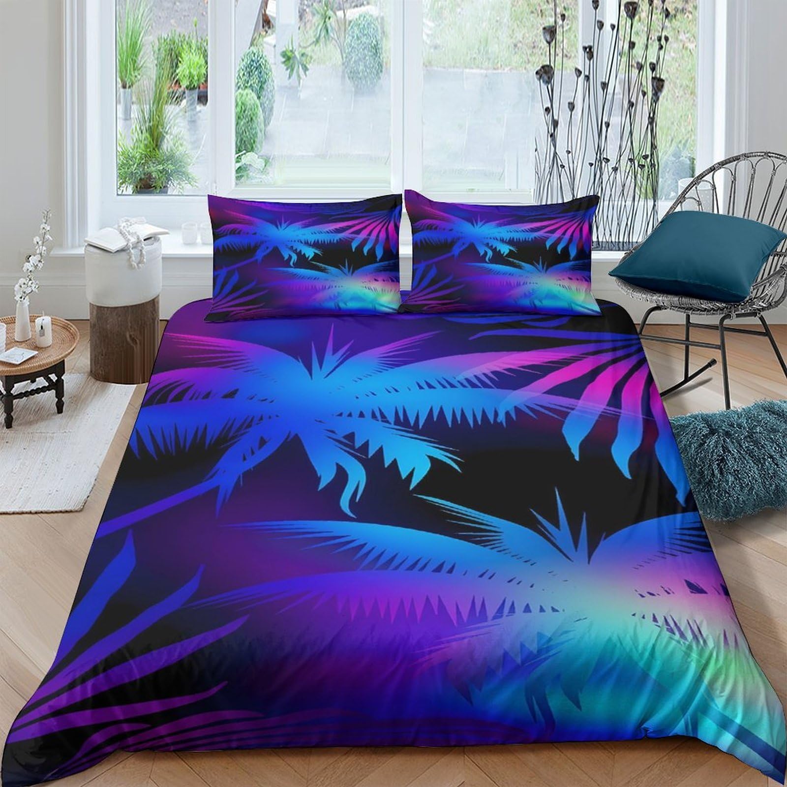 Ctjqhvkz Style-2 3D Printed Tropical Palm Fitted Sheet Microfiber Soft Vibrant Sunset Bed Cover For Bedroom Guest Room Decor Single（135X200cm）