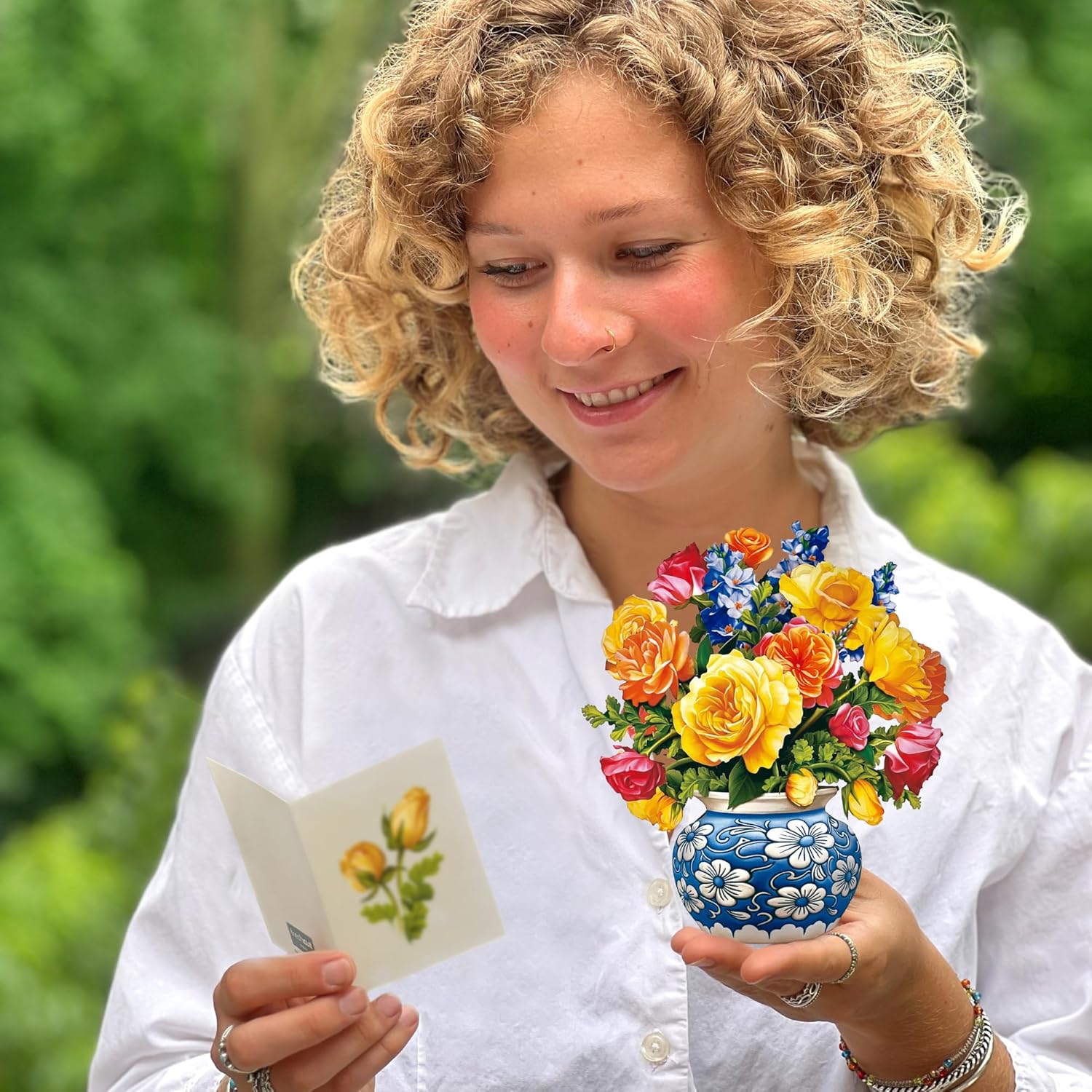 Freshcut Paper Pop Up Cards, Mini Sorbet Roses, 6 Inch Mini Sized Forever Flower Bouquet 3D Popup Greeting Cards, Birthday Cards, Thank You Card, Blank Notecard & Envelope - Image 2