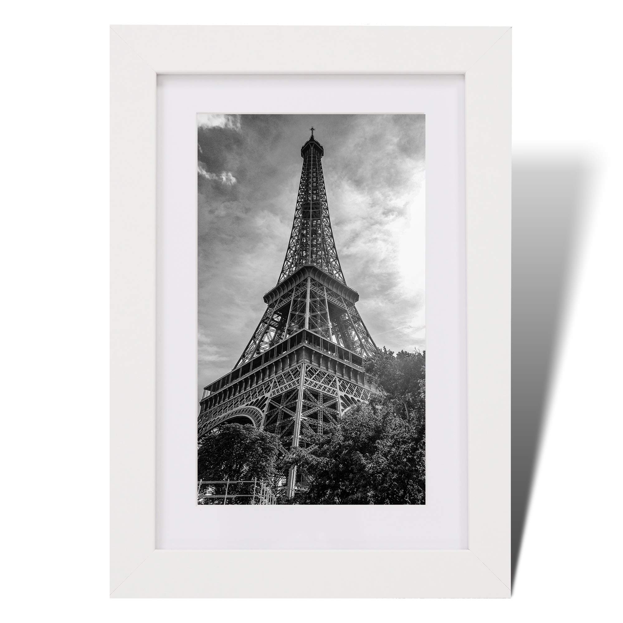 12x8 Modern White Wooden Picture Photo Frame with White 10x6 Mount to Hang Portrait or Landscape