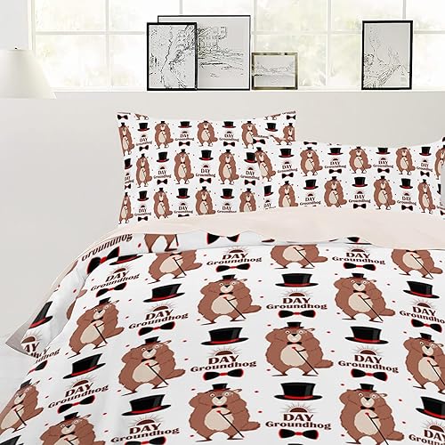 Miniatura 2 de Juego de ropa de cama de 4 piezas tamaño California King, funda de edredón para el día de la marmota para niños, niñas, niños, sábana de cama con
