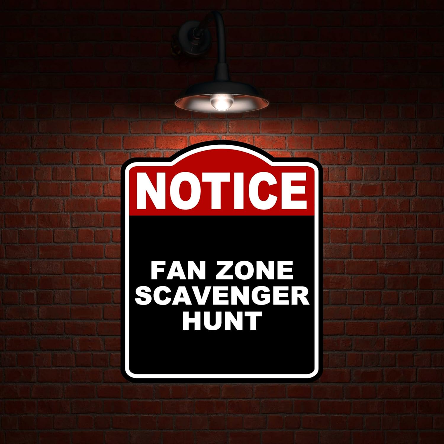FAN ZONE SCAVENGER HUNT Notice Red Black Aluminum Composite Sign 20 x 24 inches
