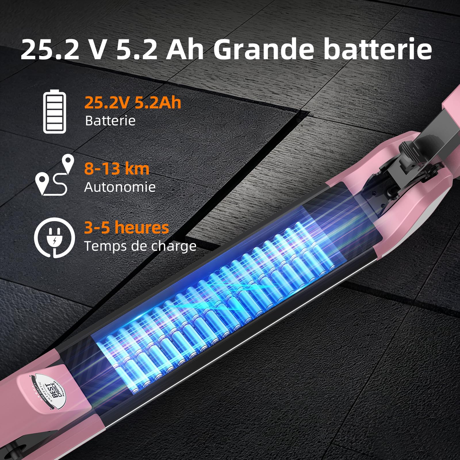 Trottinette Électrique pour Enfants avec Moteur sans Balais 200W, Autonomie 8–13 km, Double Système de Freinage, Réglable en Hauteur et Pliable, Éclairage LED pour Adolescents