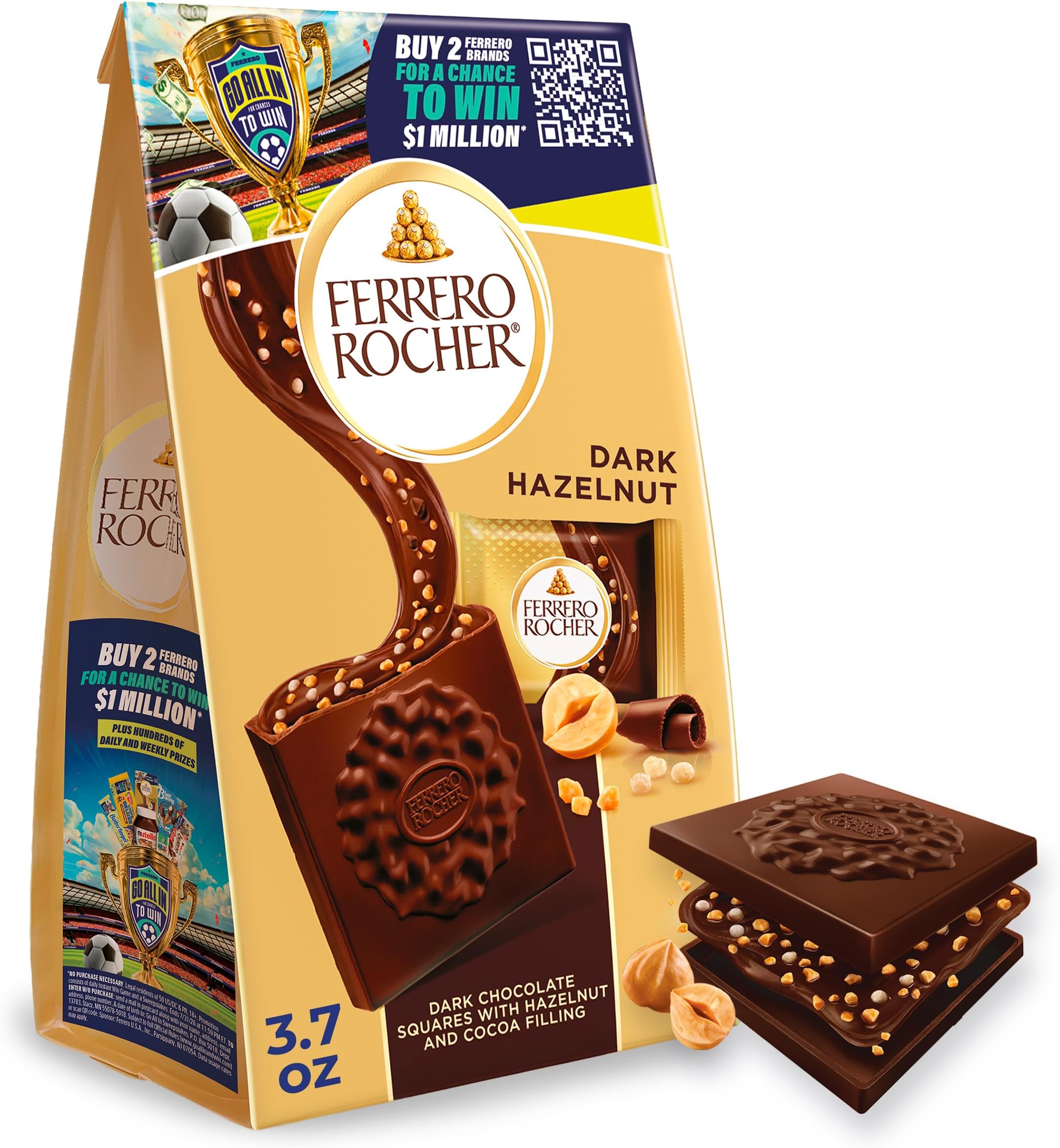 Premium Dark Hazelnut chocolate squares, Individually Wrapped Chocolates, Great for Sharing or Gifting, 3.7 oz