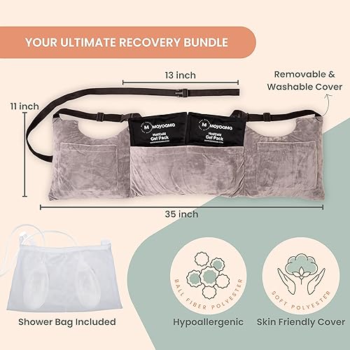 Vista 70 de MOYOAMA Paquete de felpa negra: almohada de mastectomía diseño IR con bolsa de ducha, 2 paquetes fríos y almohada para cinturón de seguridad Tinta