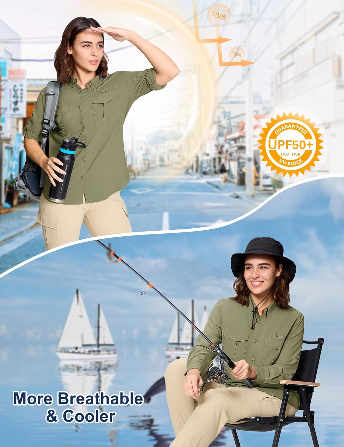 MAGCOMSEN Women's UPF 50+ Long Sleeve Fishing Shirts UV Sun Protection Quick Dry Button Down Safari Hiking Travel Shirts - Image 4