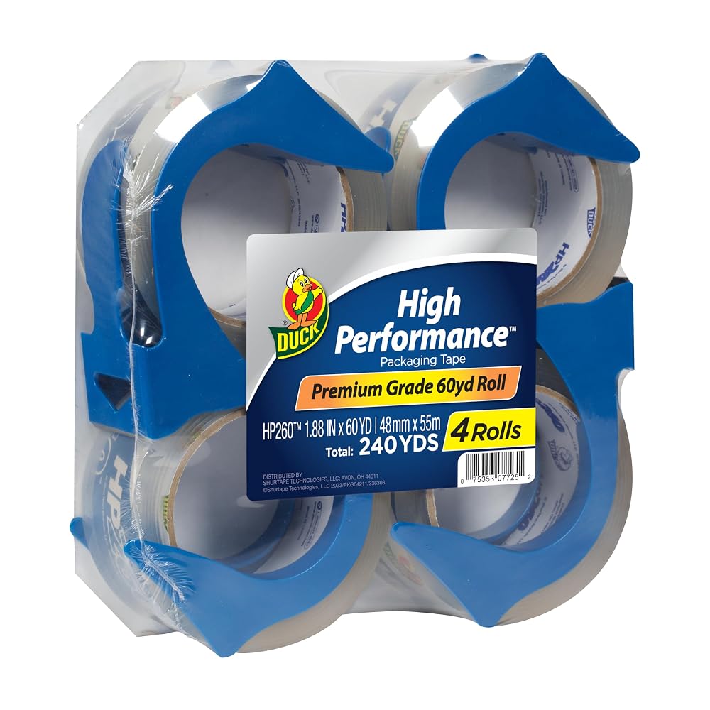 Duck Brand High Performance Packaging Tape, 3" Core Reusable Dispensers