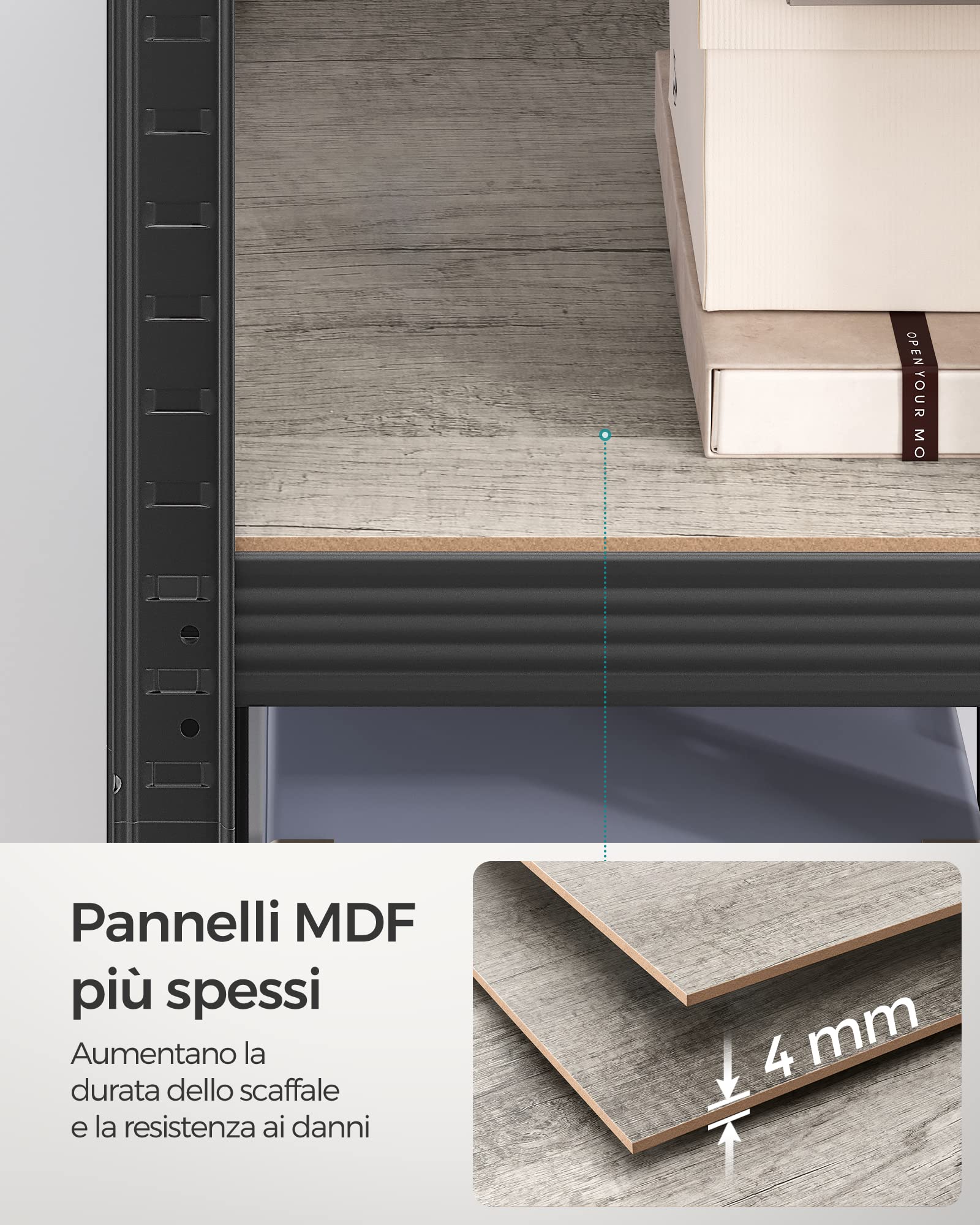 SONGMICS Scaffale a 5 Ripiani, Portaoggetti Organizzatore 37 x 37 x 150 cm, Portante 400 kg, Ripiani Regolabili, Stile Naturale, per Cucina e Soggiorno, Greige e Nero GLR037B11