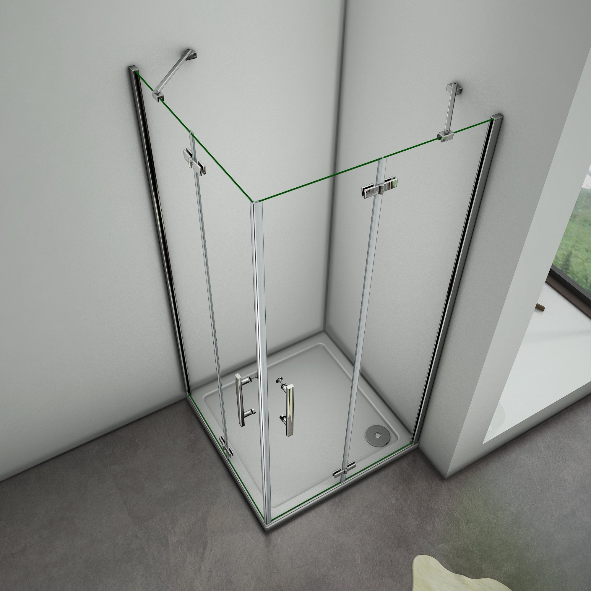 Box Cabina Doccia 90x90cm 2 Porte 2 Barre Stabilizzatrice Vetro Alta 195cm