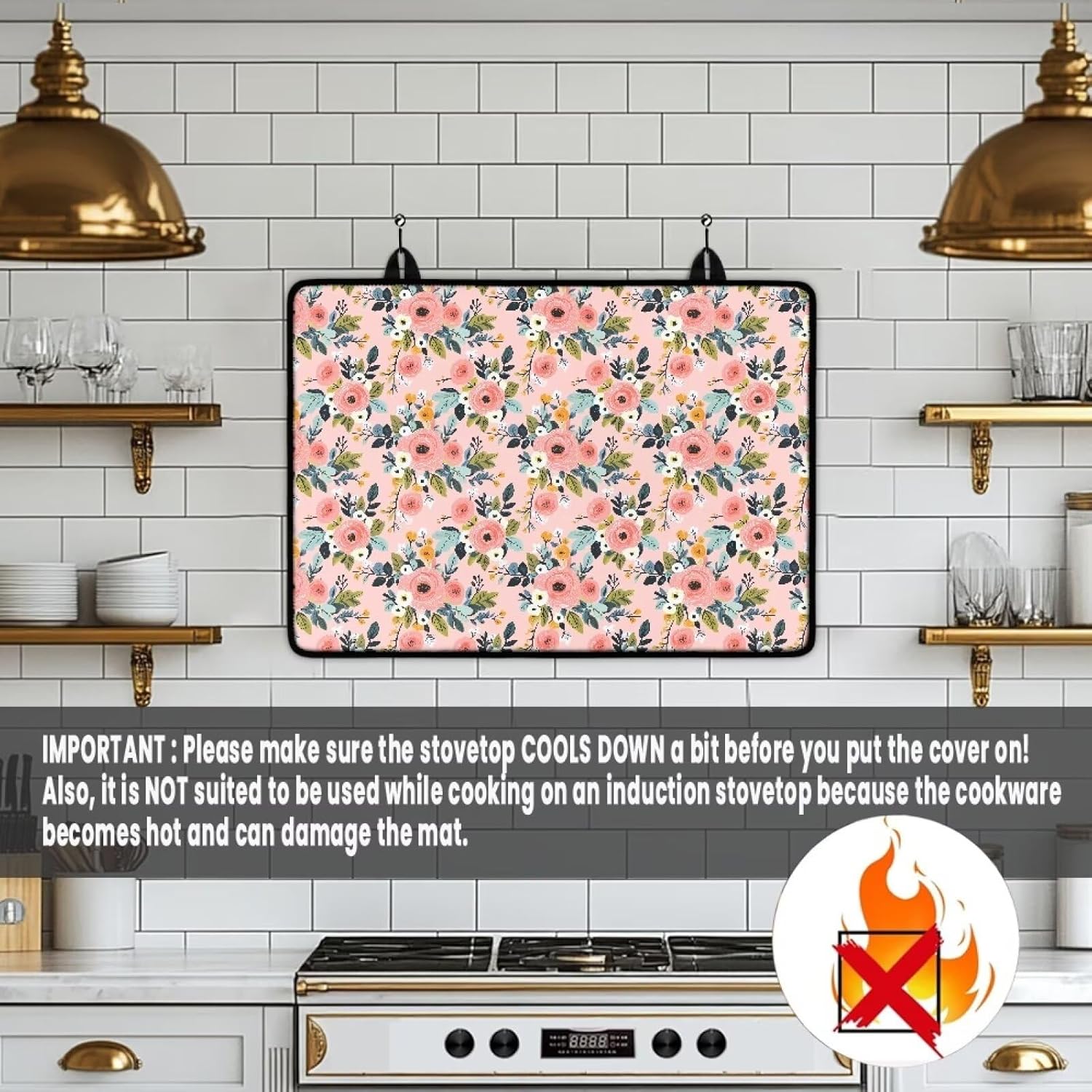Pink Flower Stove Top Covers for Electric Stove, Glass Stove Top Cover Protector, Thick Induction Cooktop Protector,Dish Drying Mat,Cooktop Parts & Accessories