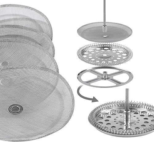 Miniatura 5 de Sivaphe 6 filtros de repuesto para prensa francesa, filtro para cafetera de 3.15 a 4 pulgadas, acero inoxidable, pantalla de malla metálica