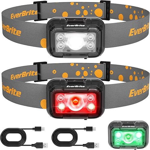 Vista 10 de Linterna recargable EverBrite, paquete de 2 linternas para niños con luz blanca/roja/verde y función de memoria, lámpara de cabeza para adultos